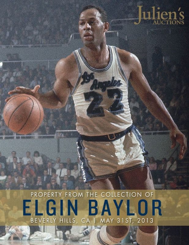 A poster for Julien's Auctions featuring Elgin Baylor