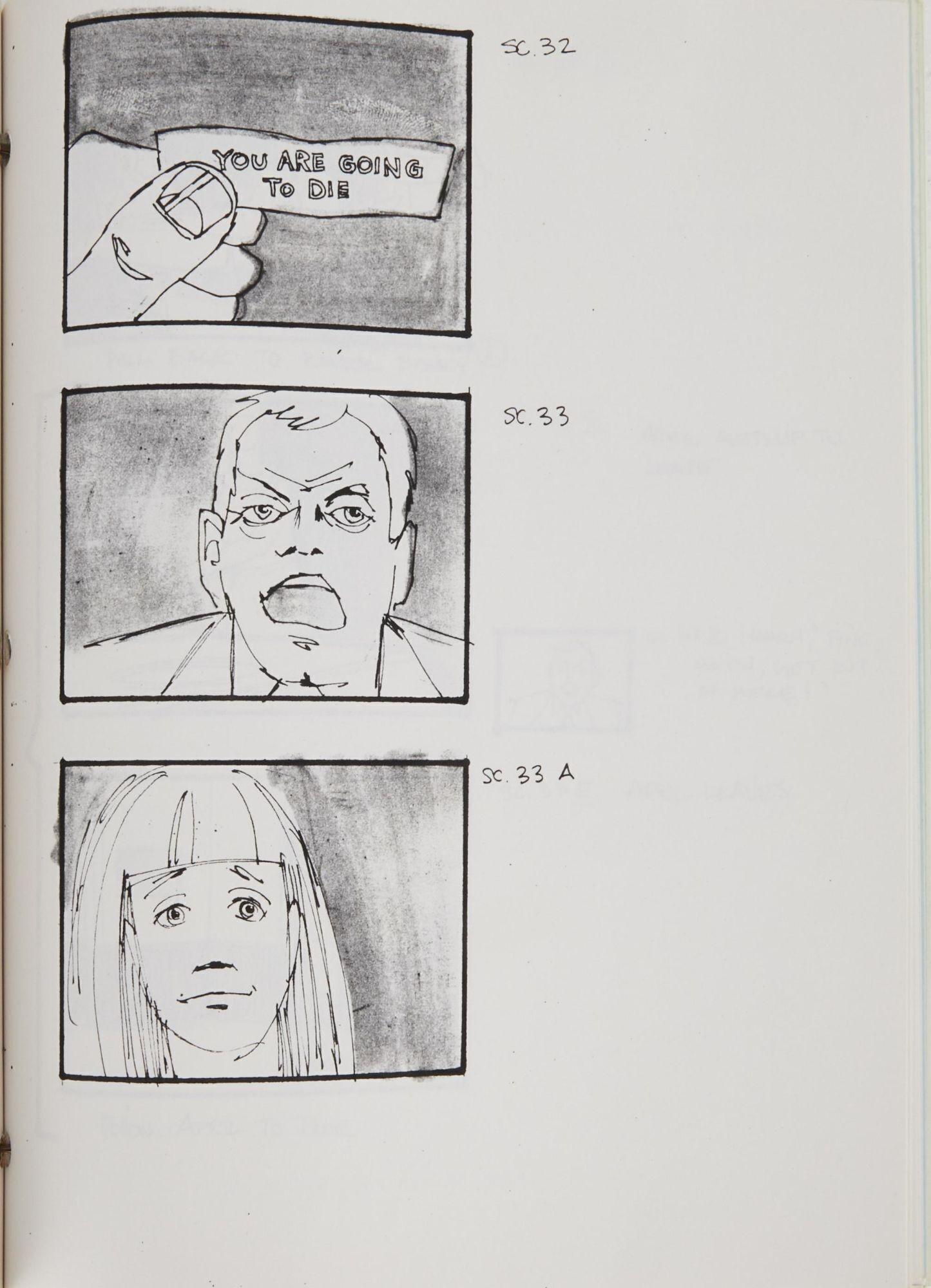 a storyboard sketch drawing of a fortune cookie paper that reads you are going to die