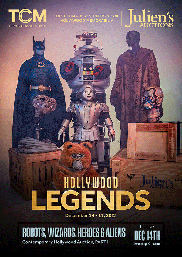 A poster for Julien's Auctions Robots, Wizards, Heroes and Aliens