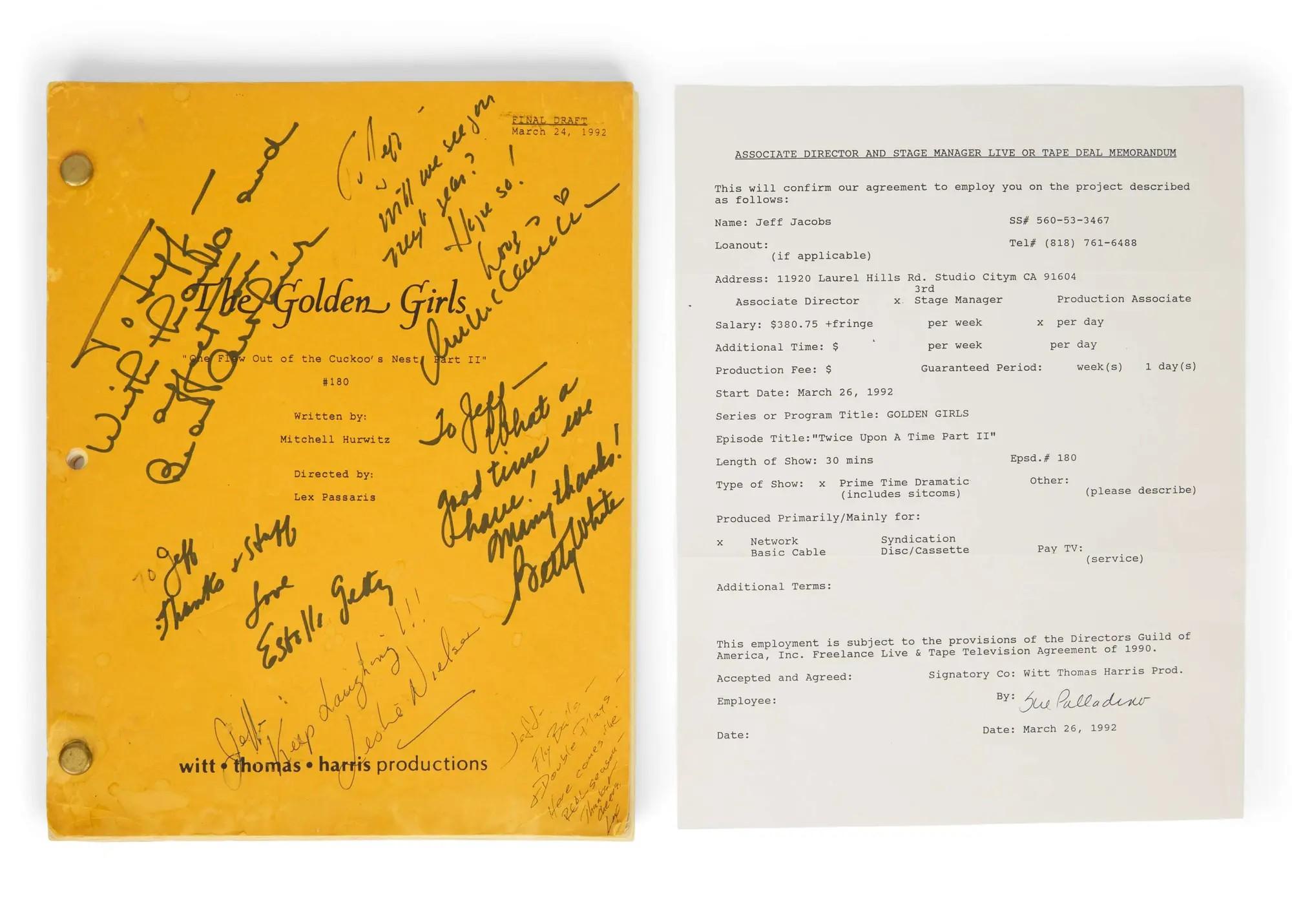 Lot #2  The Golden Girls 1992 Cast-Inscribed Final Episode Script
