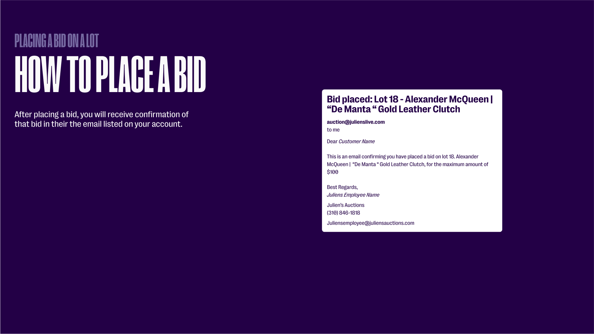 Confirmation of a bid placed