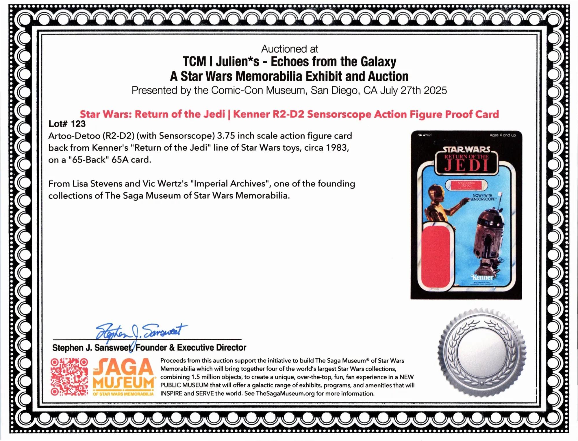 Star Wars Return of the Jedi Kenner R2-D2 Sensorscope Action Figure Proof Card certificate of authenticity