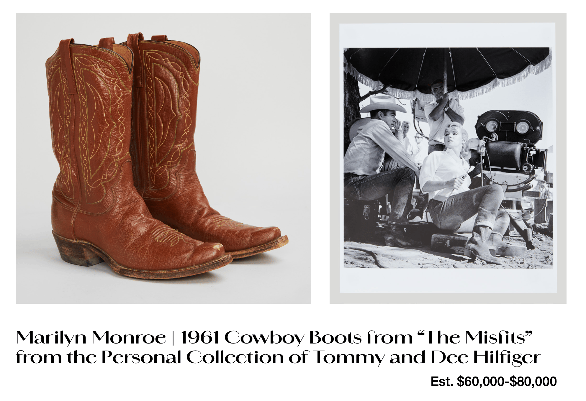 a pair of marilyn monroe 1961 cowboy boots from the misfits from the personal collection of tommy and dee hilfiger