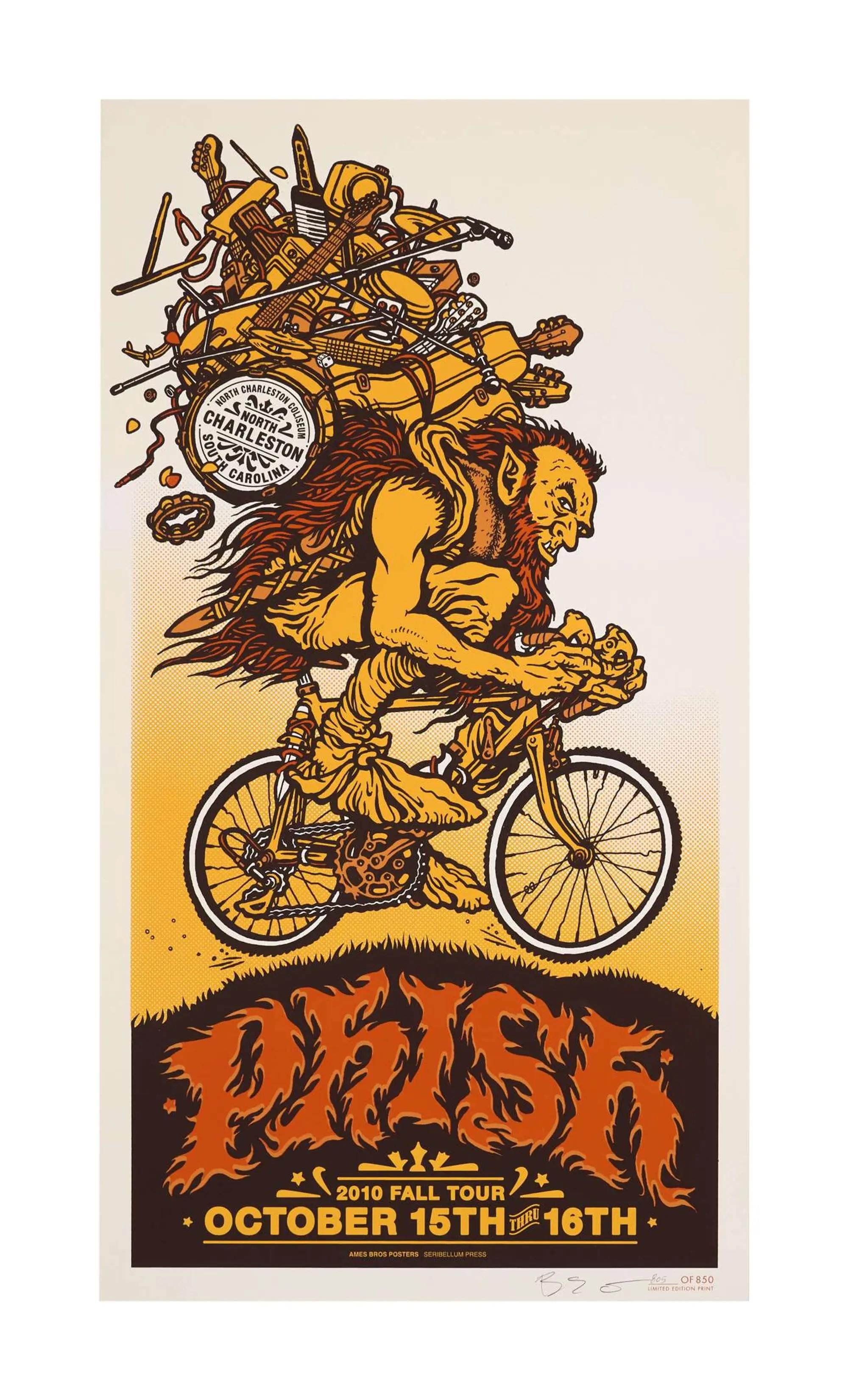 Lot #321  Phish 2010 Artist Signed Original North Charleston Coliseum Concert Poster