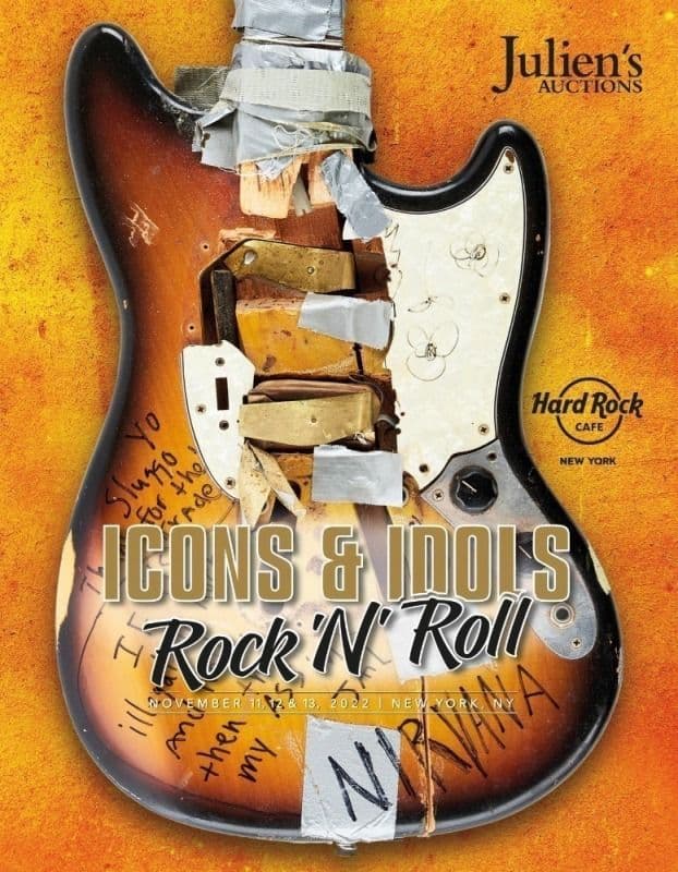 A guitar is on the post for Julien's Auctions Icons & Idols Rock n ' Roll