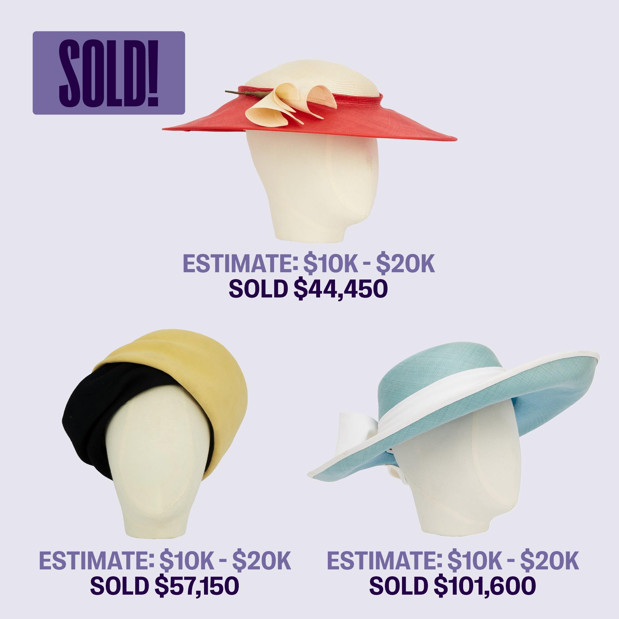 three hats are sitting on a mannequin head .