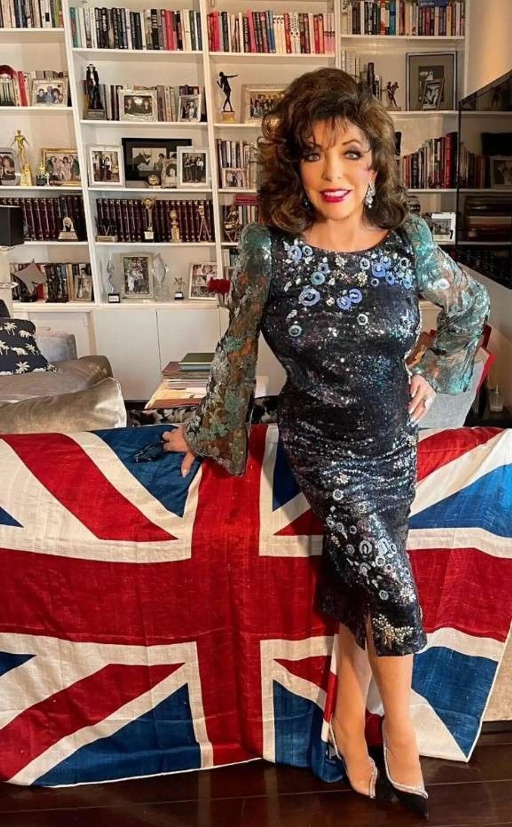Lot #55  Joan Collins 2000s Photo and Event-Worn Erdem Hand-Beaded Cocktail Dress