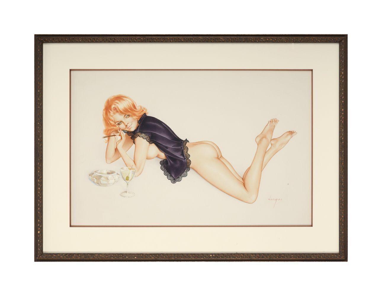 a watercolor drawing of a nude woman laying down