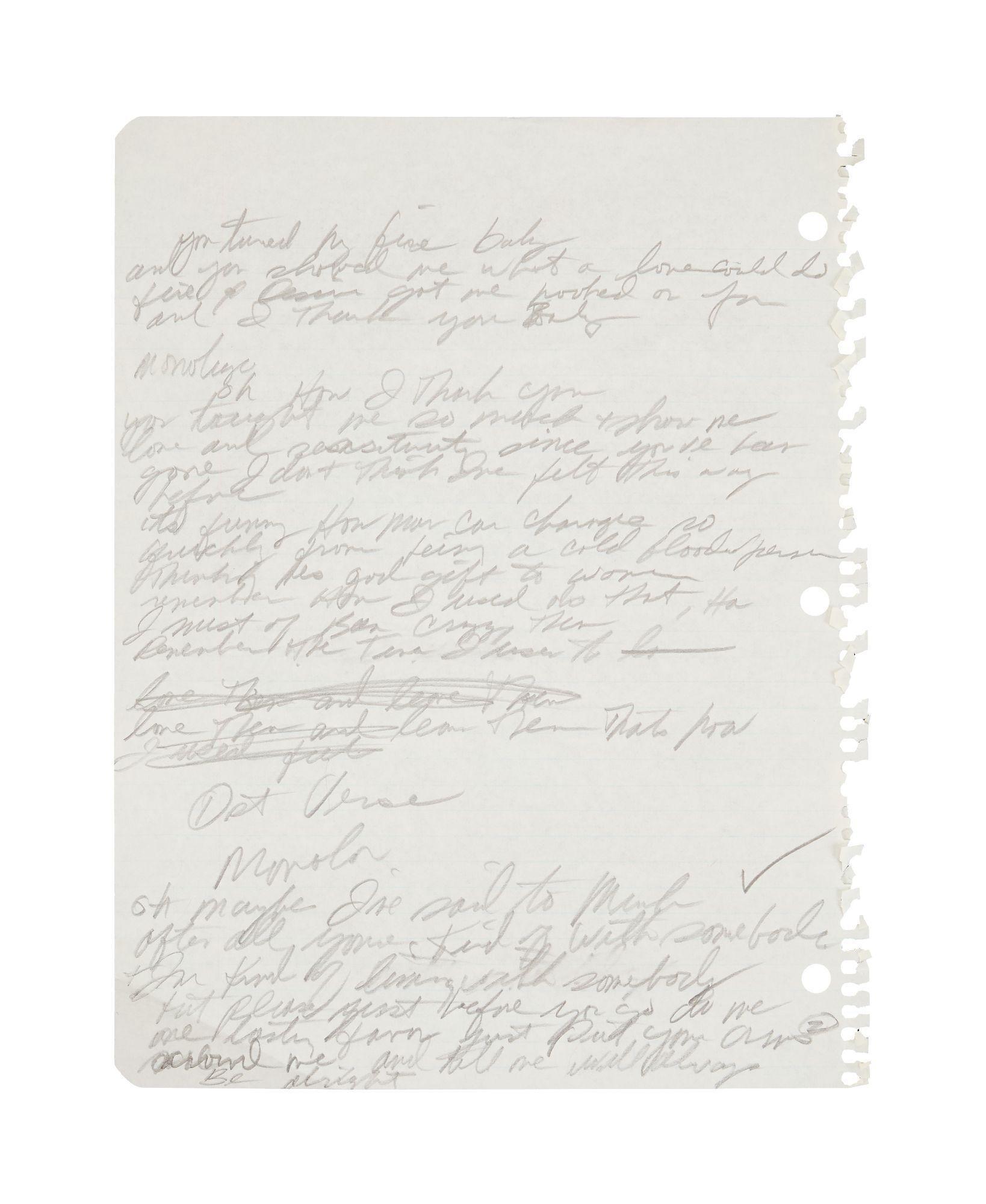 Rick James Handwritten Working Lyrics for "Fire and Desire"