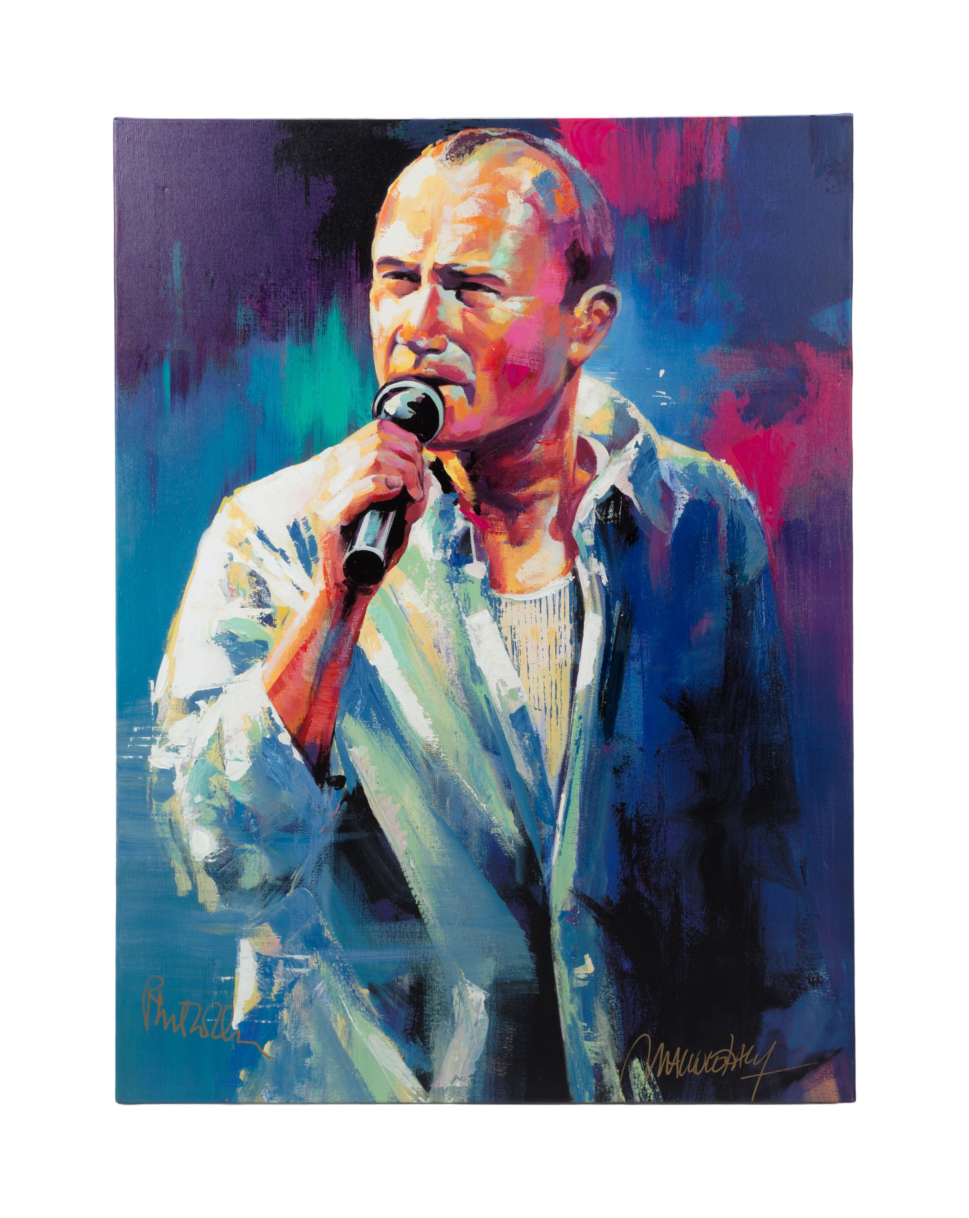 Phil Collins | Signed Giclee Print Artwork Vibrant painting of Phil Collins singing into a microphone.