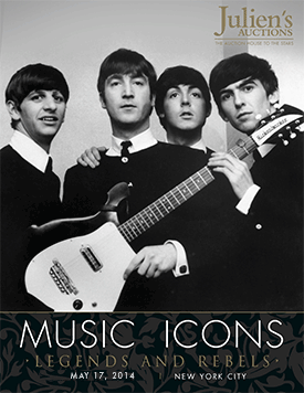 A poster for Julien's Auctions featuring The Beatles