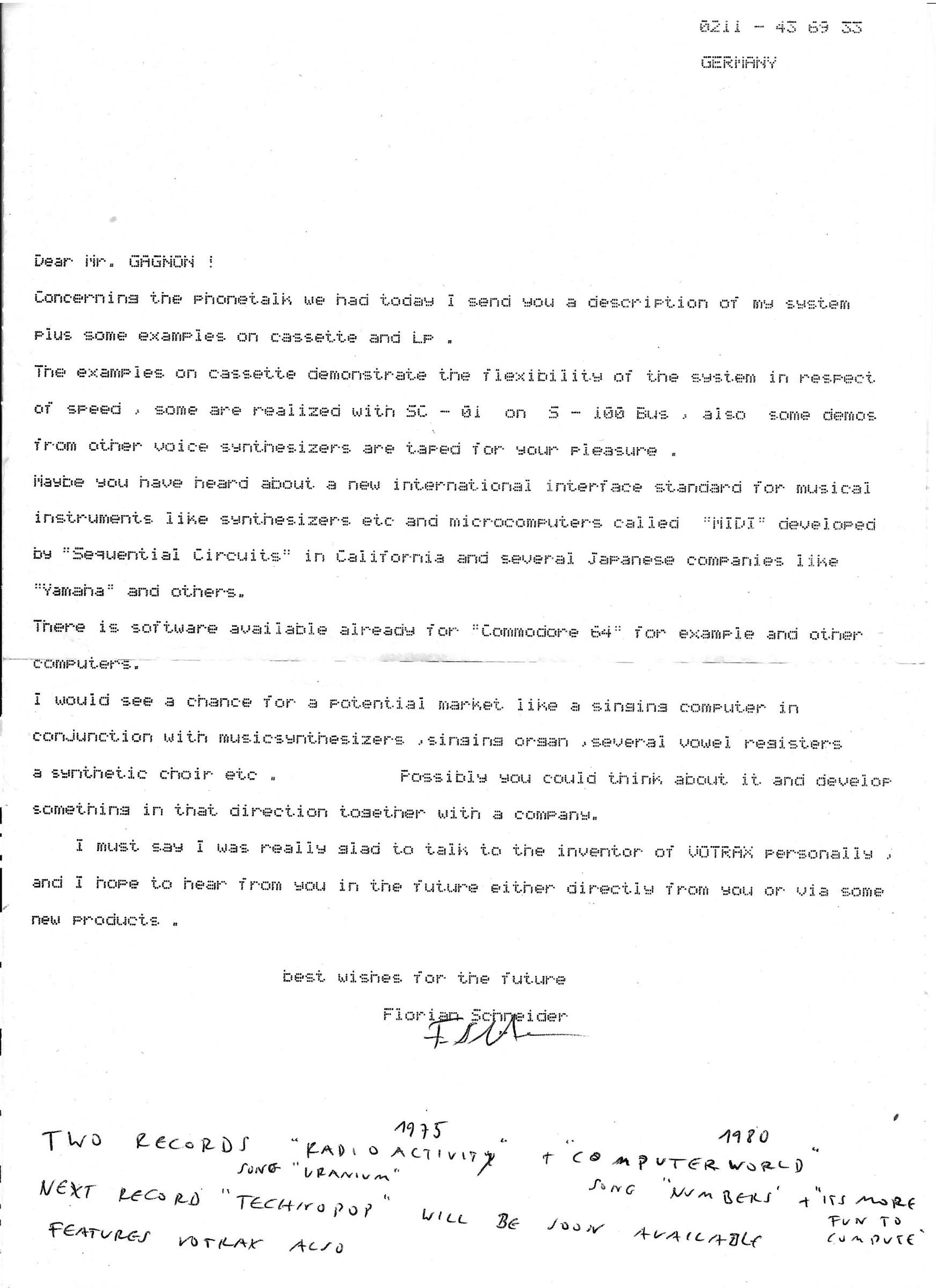 a pdf image of a letter from florian schneider to richard t gagnon explaining technical processes