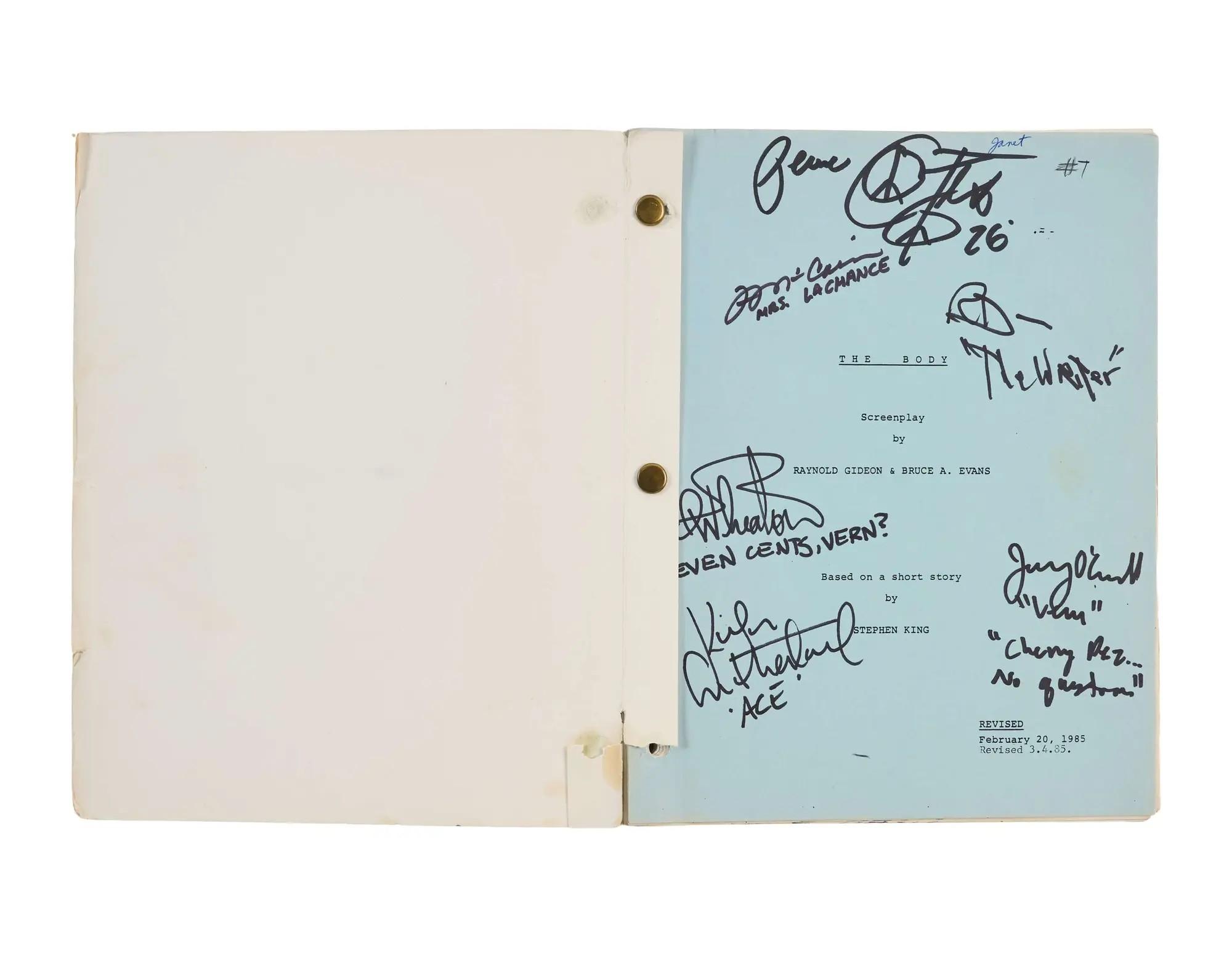 Lot #197  Rob Reiner 1986 “Stand By Me” Cast-Signed Script