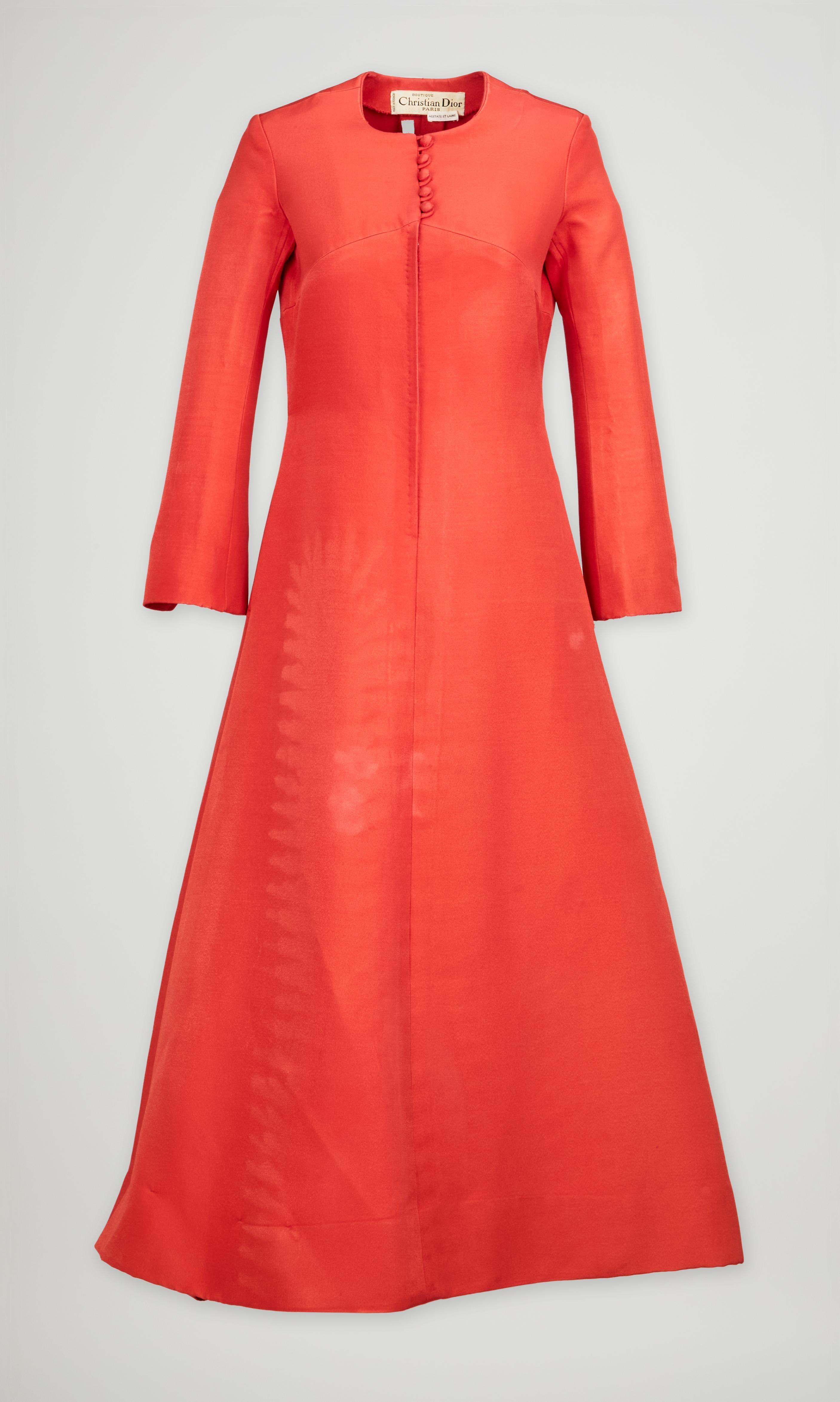 Lot #26. Christian Dior | 1960s Marc Bohan Orange Evening Gown a red christian dior coat with long sleeves