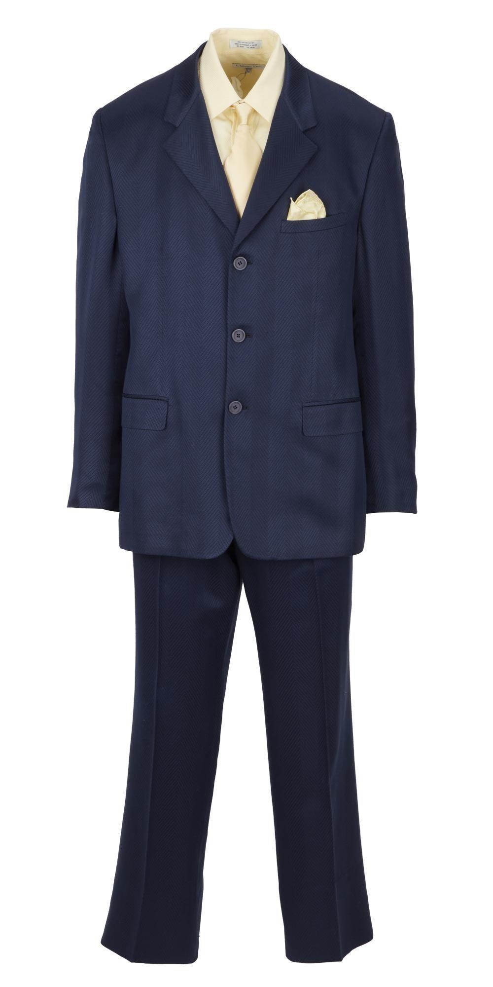 a navy blue versace suit