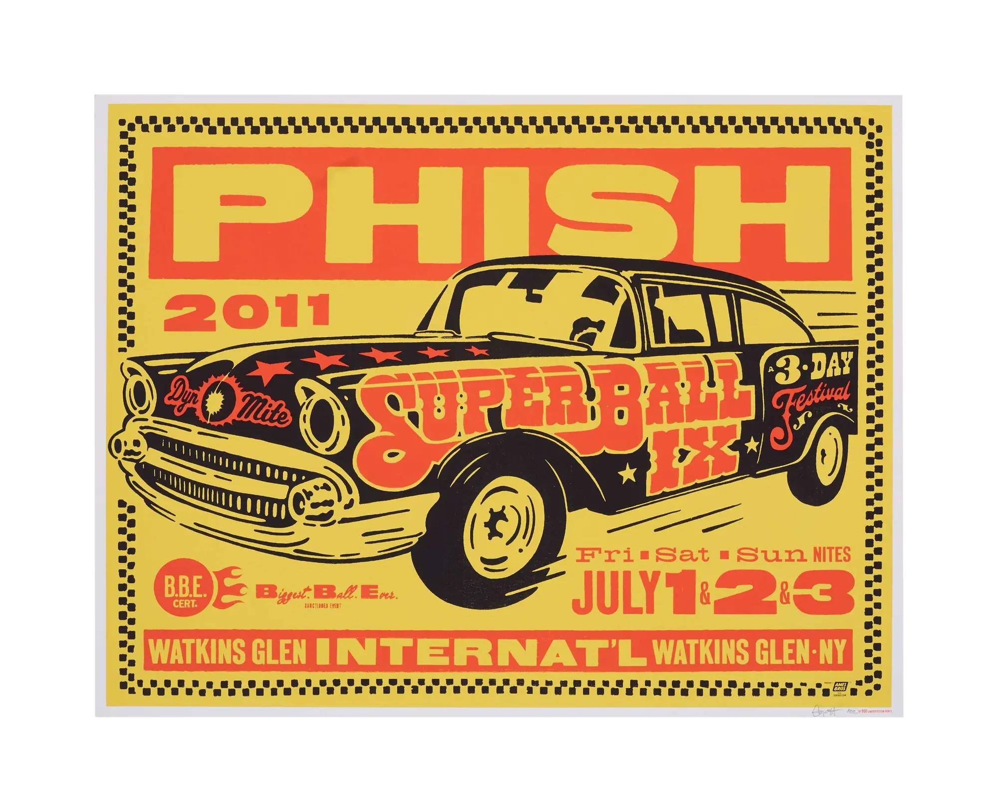 Lot #322  Phish 2011 Artist Signed Original Ames Bros Watkins Glen International Superball IX Concert Poster