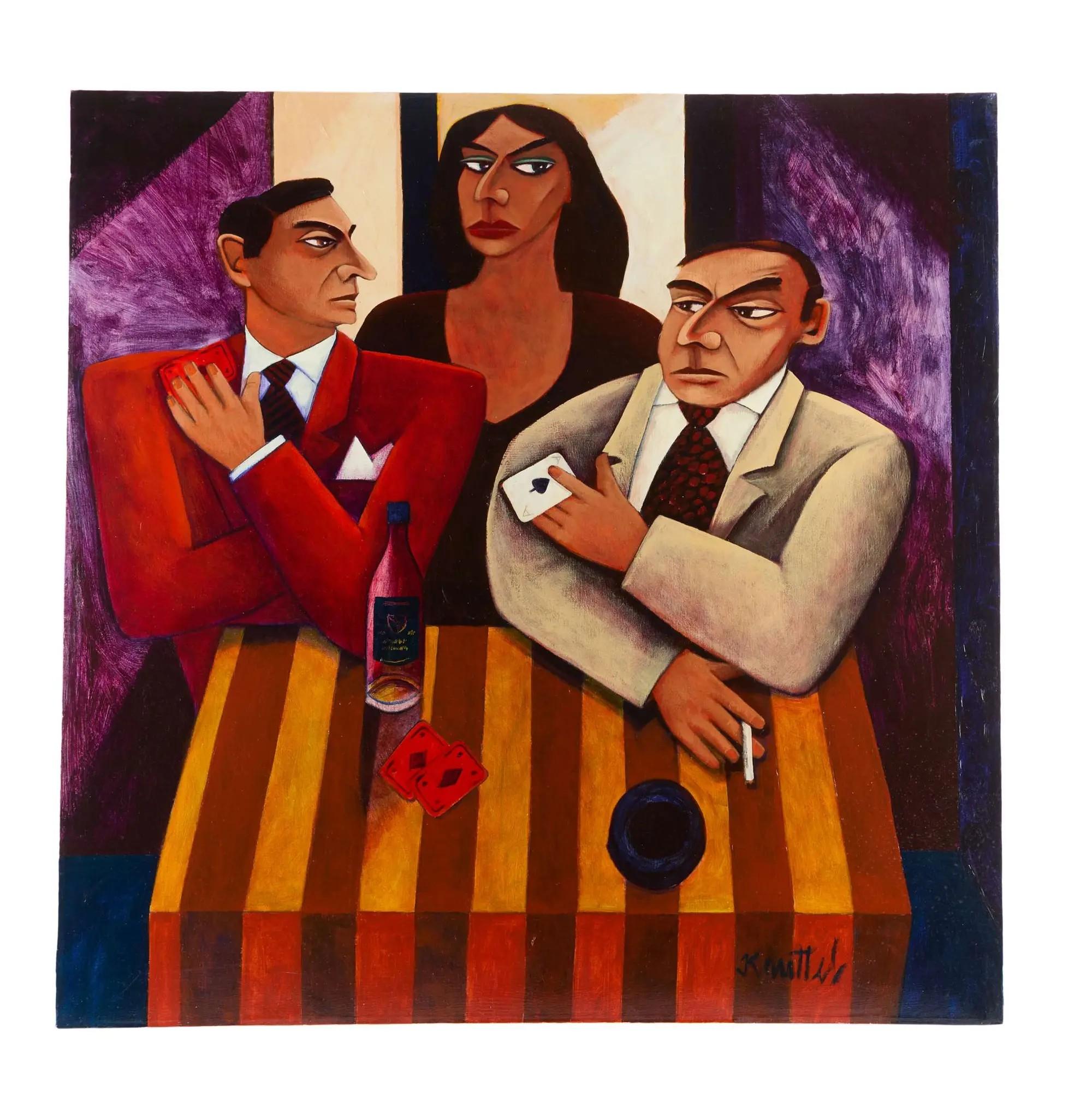 Lot #611  Jerry Weintraub Graham Knuttel Painting of Card Players