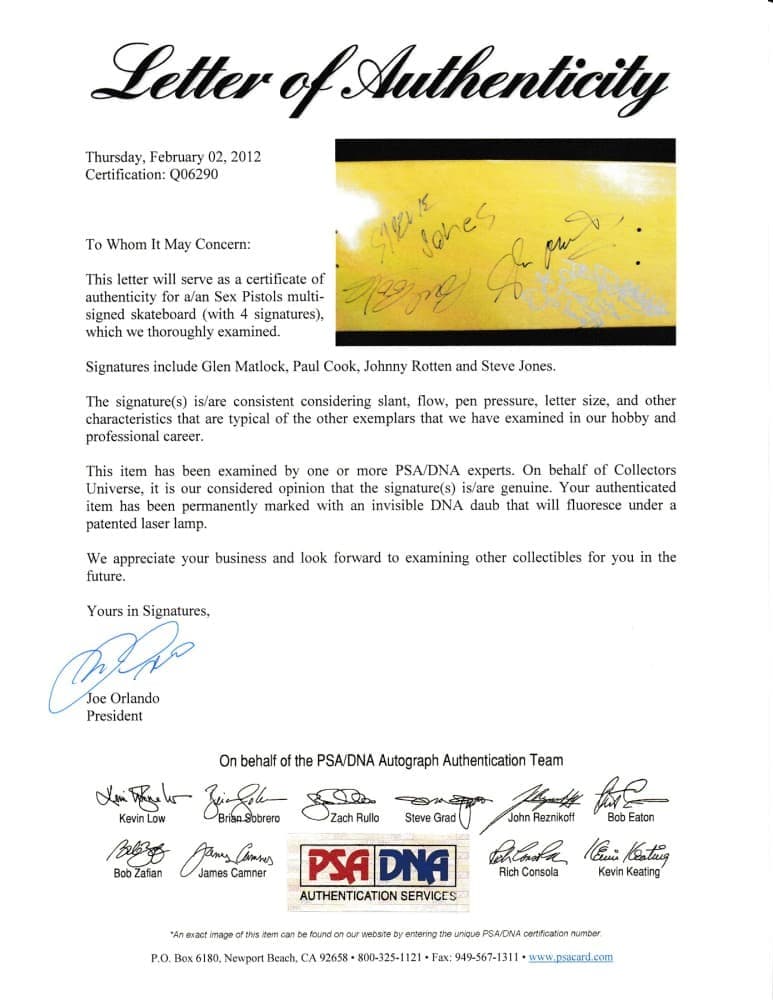 a letter of authenticity