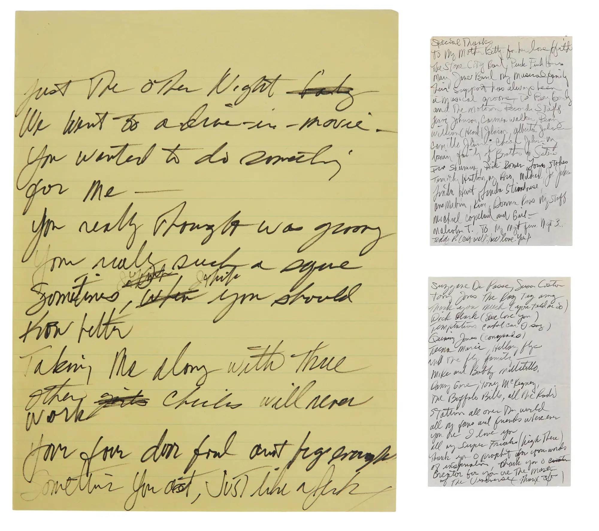 Rick James | Handwritten "Street Songs" Album Special Thanks Section and Unreleased Lyrics Rick James Handwritten "Street Songs" Album Special Thanks Section and Unreleased Lyrics
