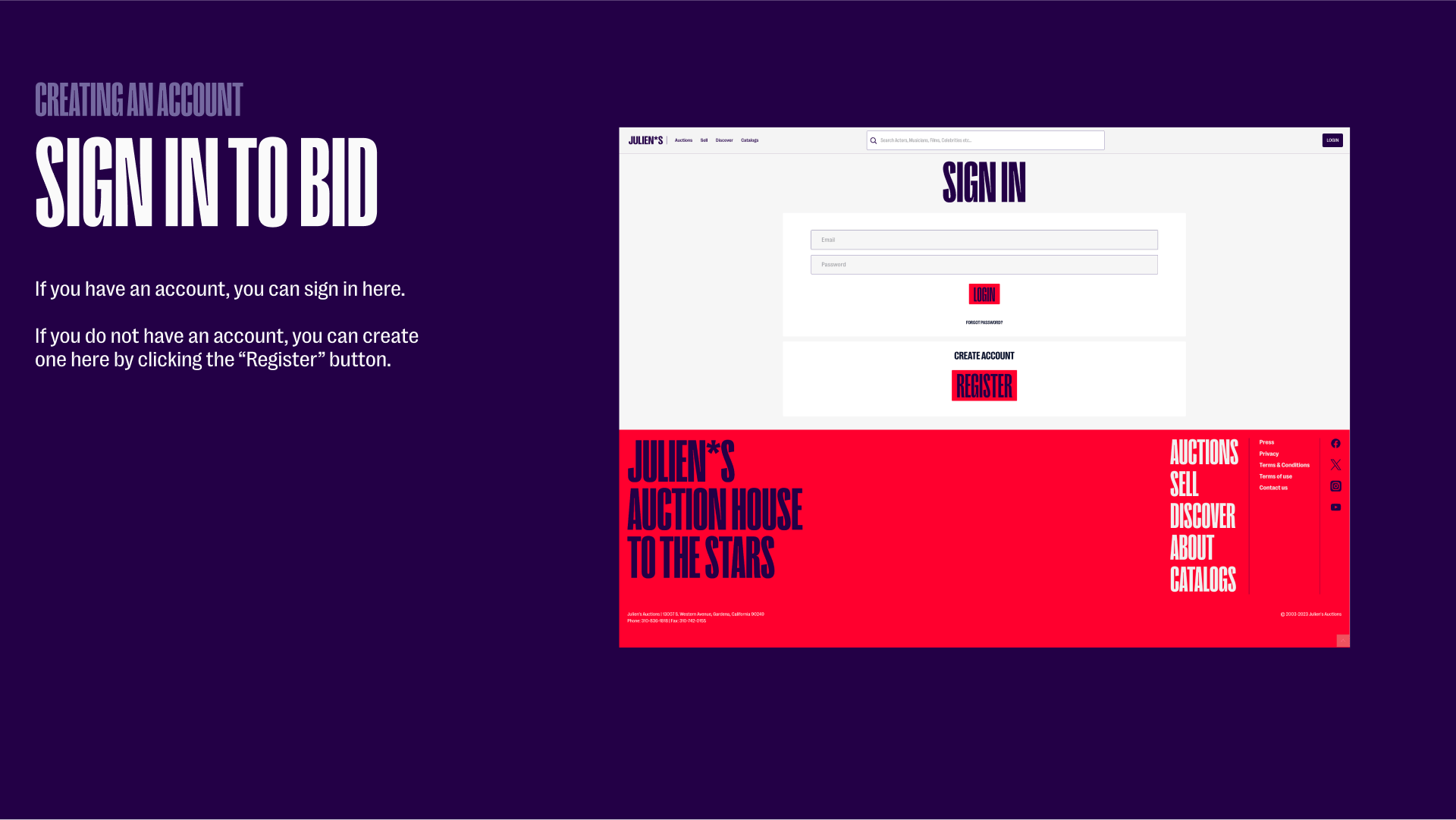 Creating an account or signing in