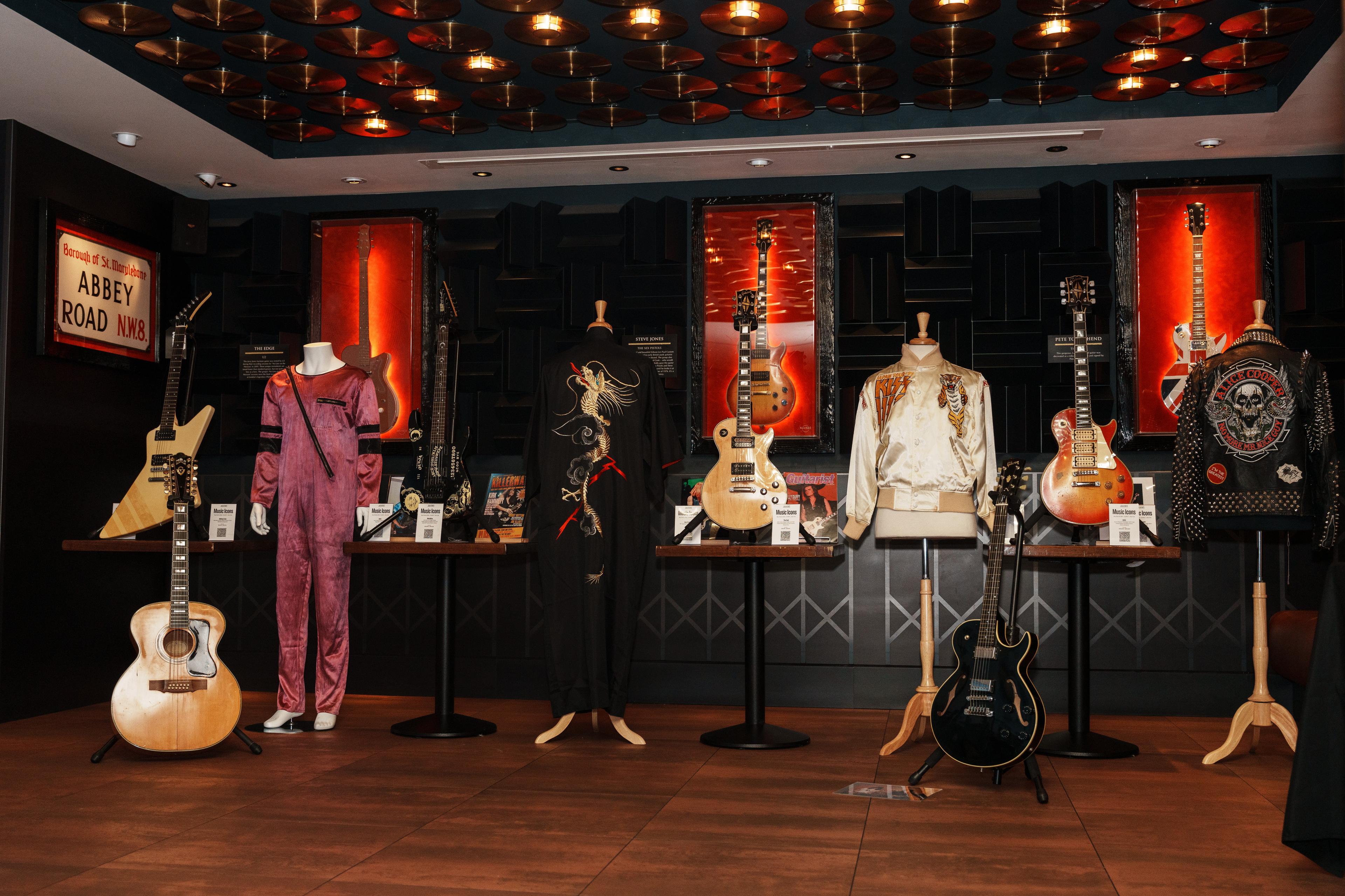 exhibition of music icons items at hard rock in the uk