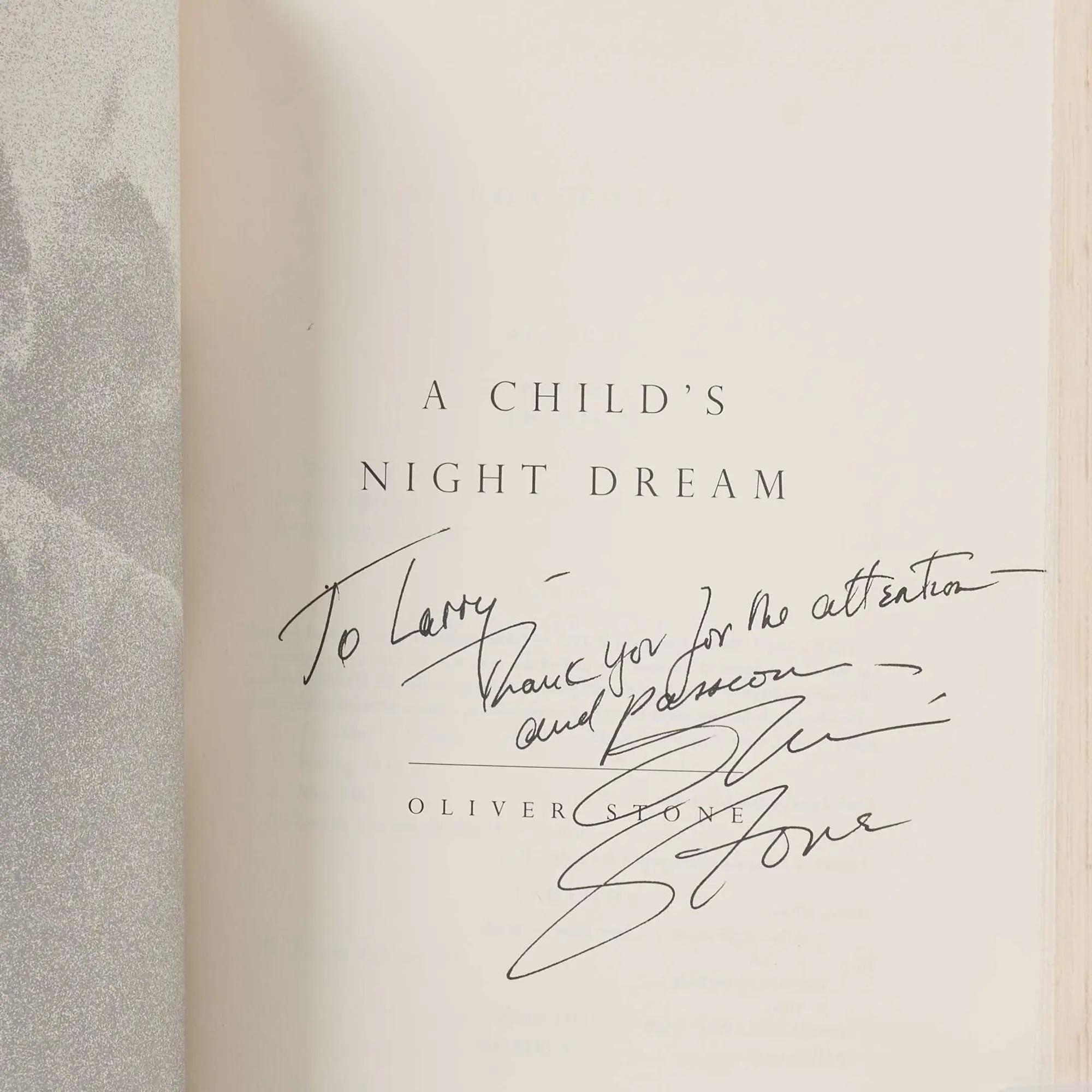 Lot #272  Oliver Stone Signed and Inscribed First Edition of A Child's Night Dream