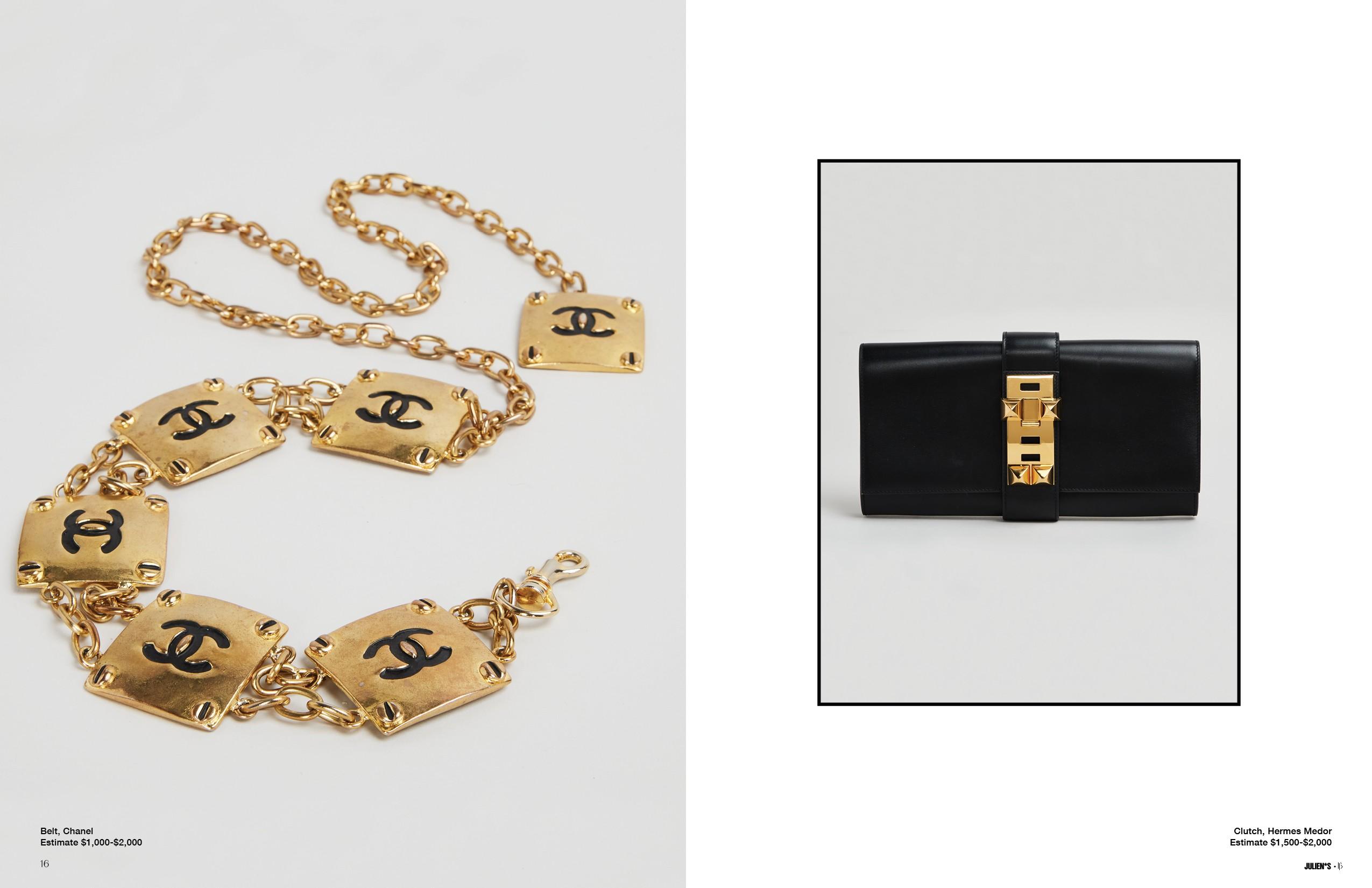 a chanel belt and a chanel wallet are shown on a white background .