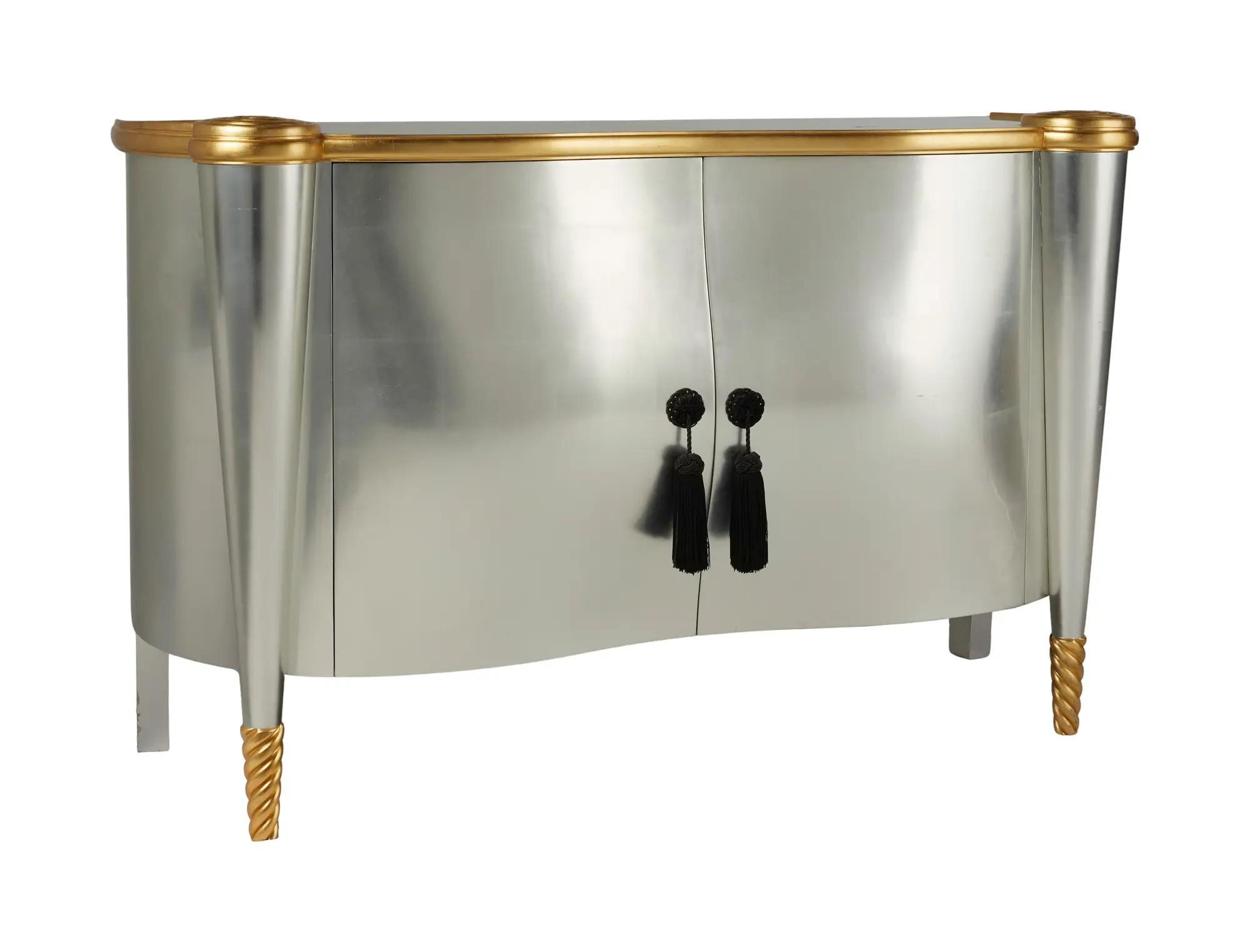 Lot #385. Joe Walsh | Colombo Stile Silver Leaf Cabinet