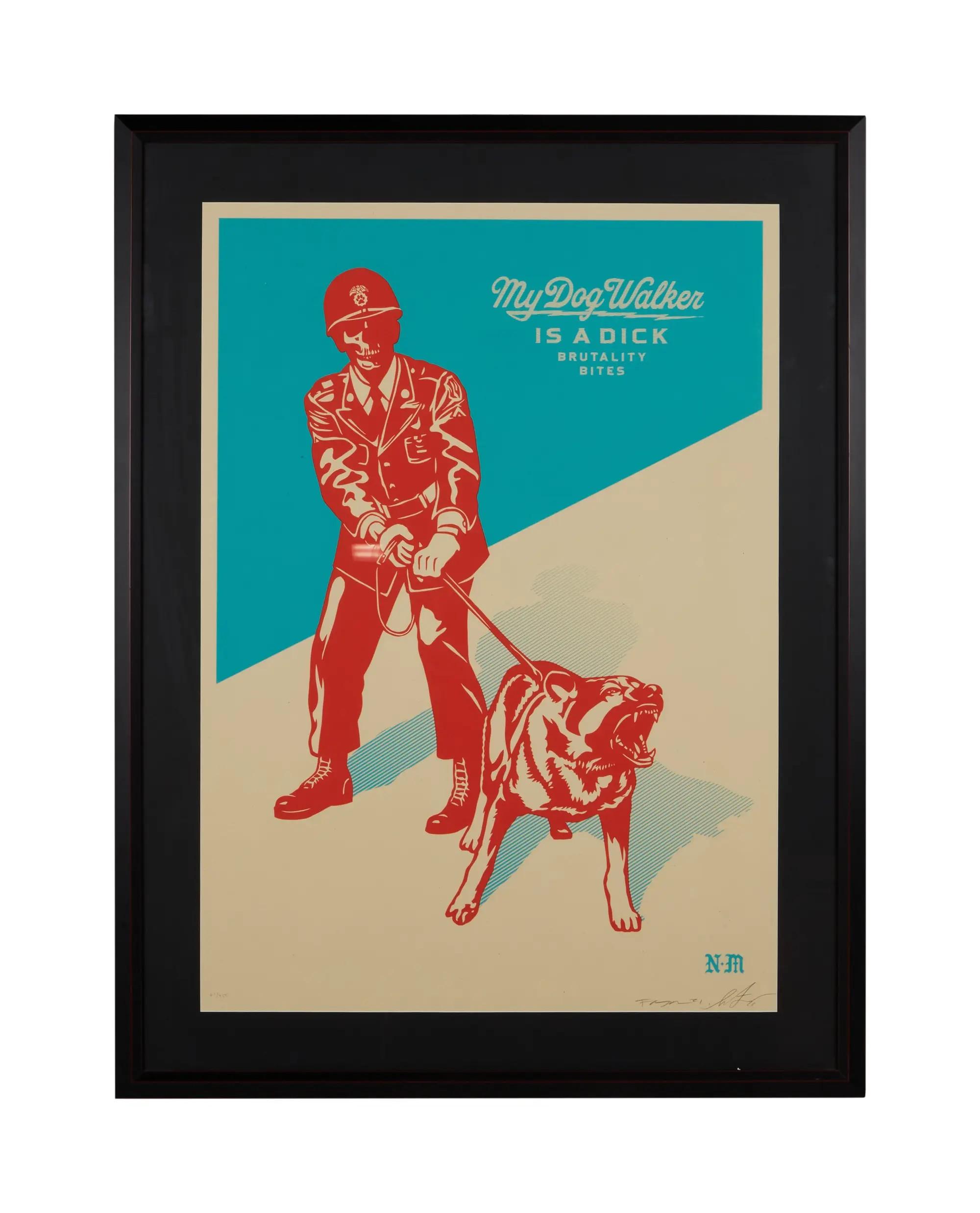 Lot number 25  Shepard Fairey and Francisco Reyes Jr. Signed Sadistic Dog Walker Limited-Edition Print Blue