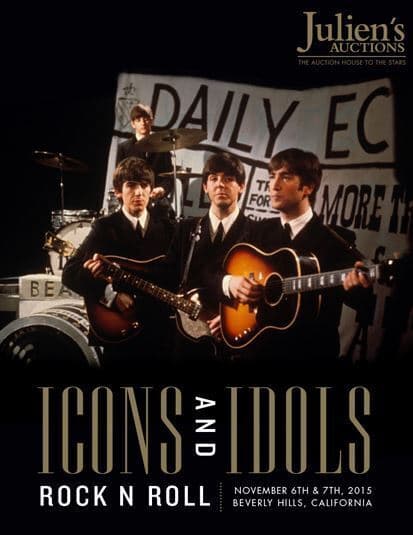 A poster for Julien's Auctions featuring The Beatles