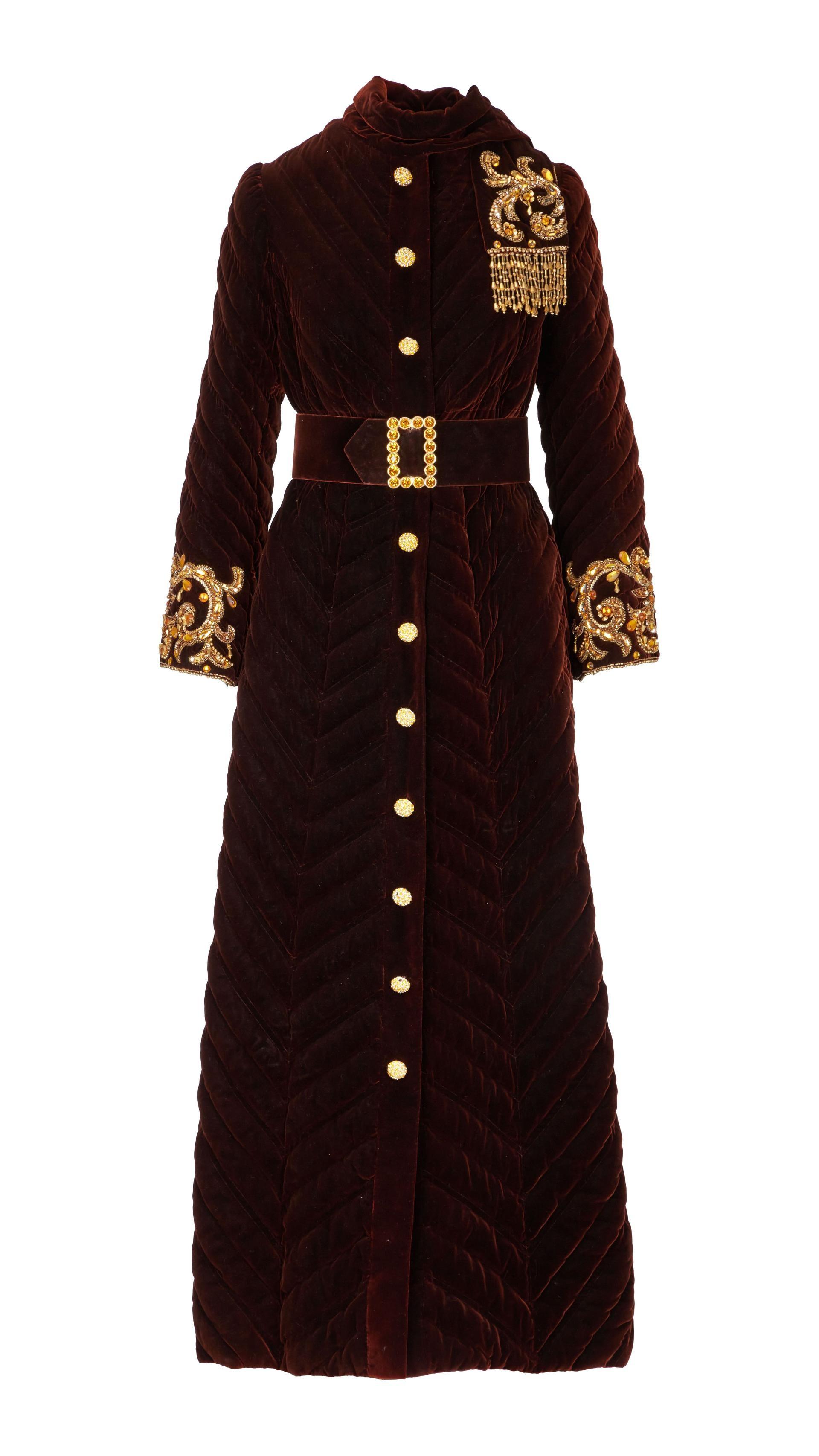 a chocolate brown quilted gown