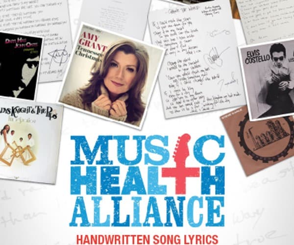 A poster for the Music Health Alliance Handwritten Song Lyrics