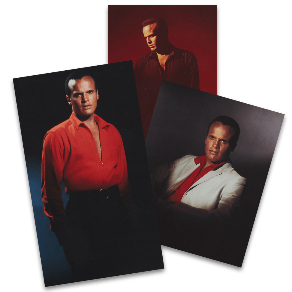three pictures of a man in a red shirt and white suit