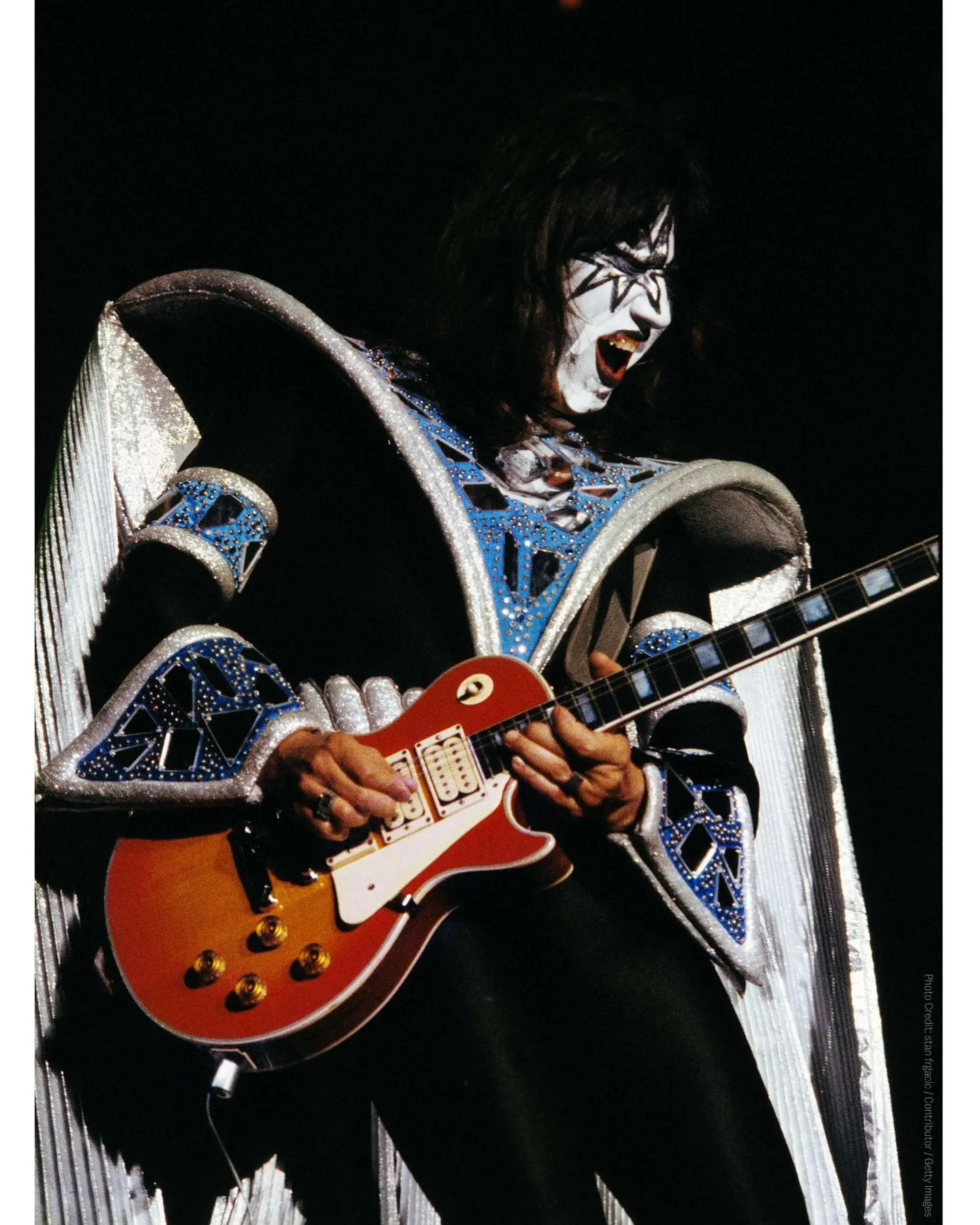 Ace Frehley performing on stage with his #1 “Budokan” 1975 Gibson Les Paul Custom
