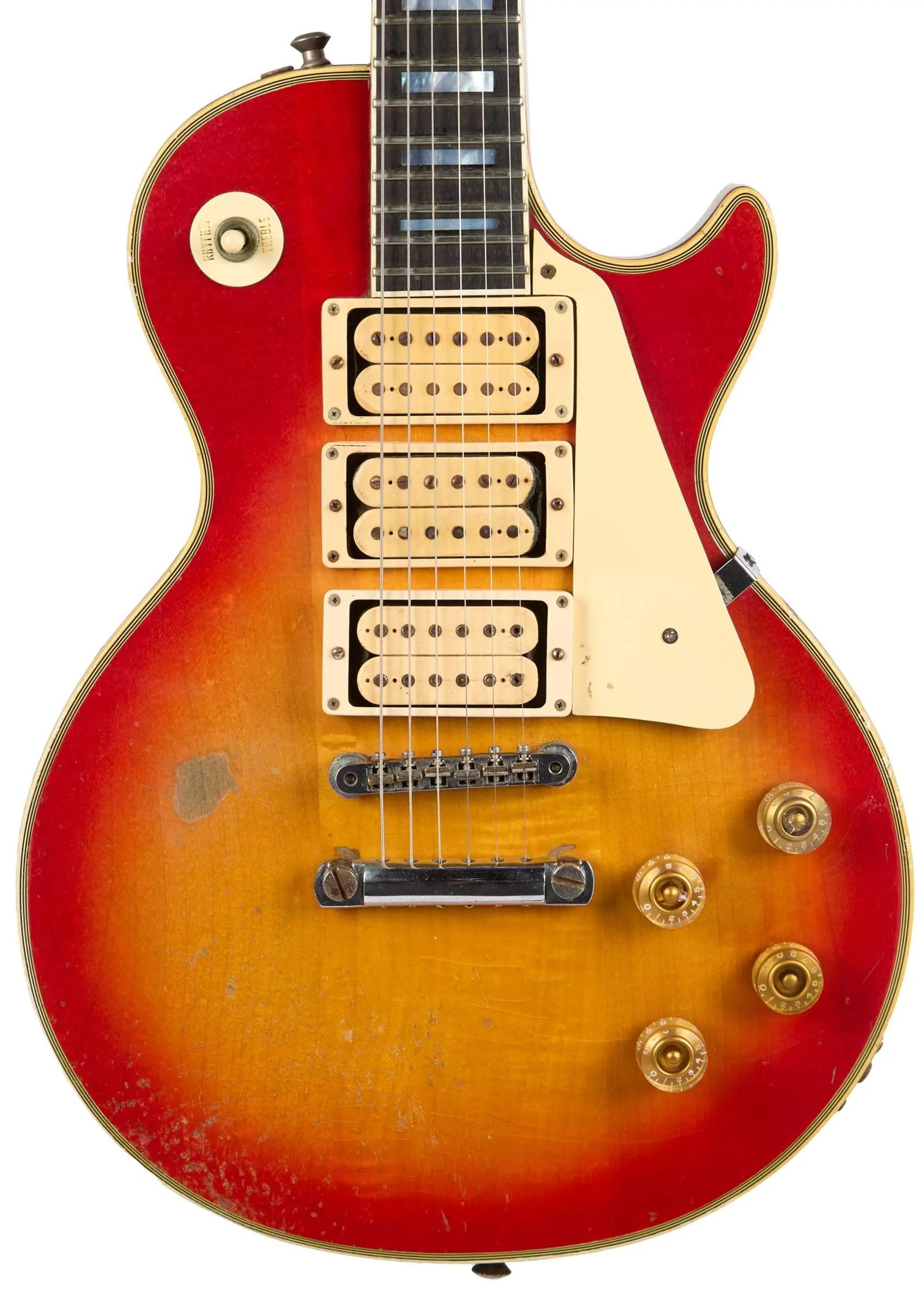 Lot #489  KISS Ace Frehley’s #1 “Budokan” 1975 Triple Pickup Gibson Les Paul Custom, Cherry Sunburst