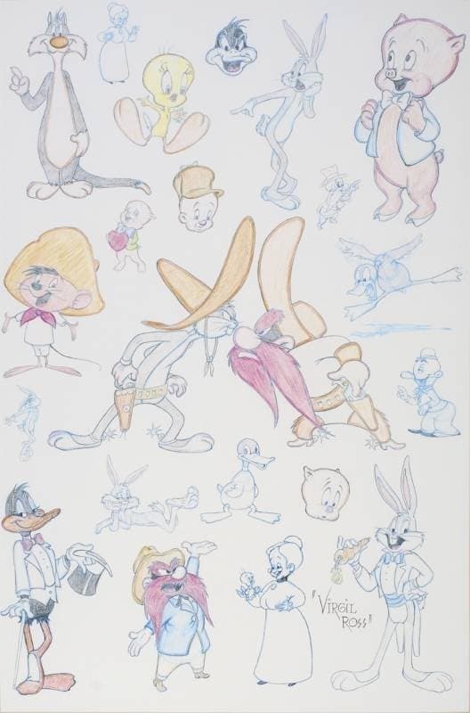 A WARNER BROTHERS LARGE FORMAT DRAWING OF MULTIPLE