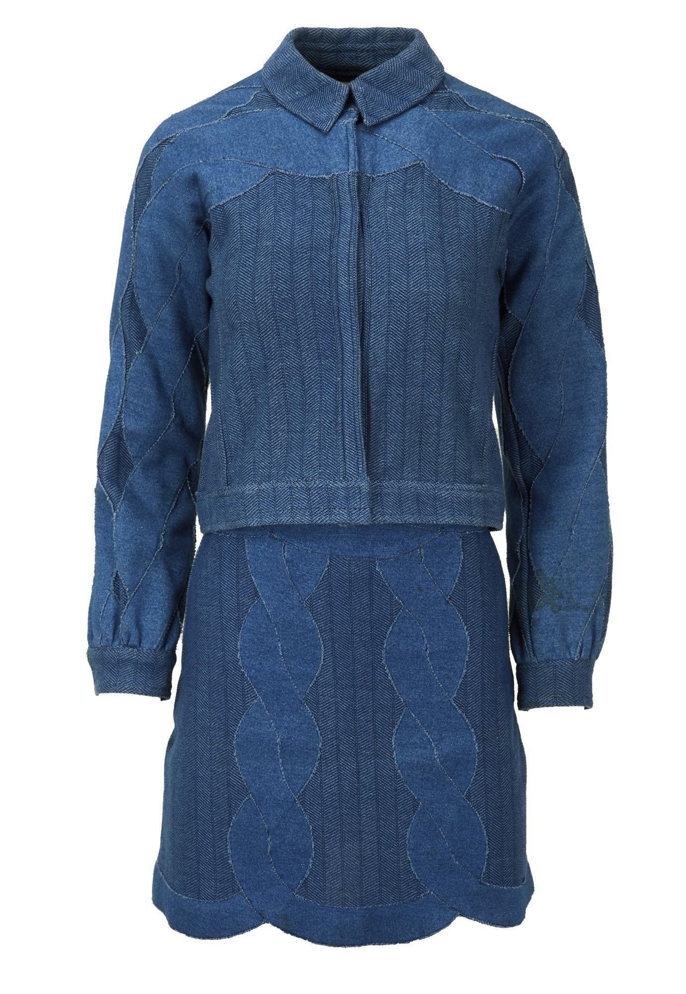 Lot #678. Lady Gaga | 2014 Event-Worn Denim Outfit a blue denim jacket and skirt combination