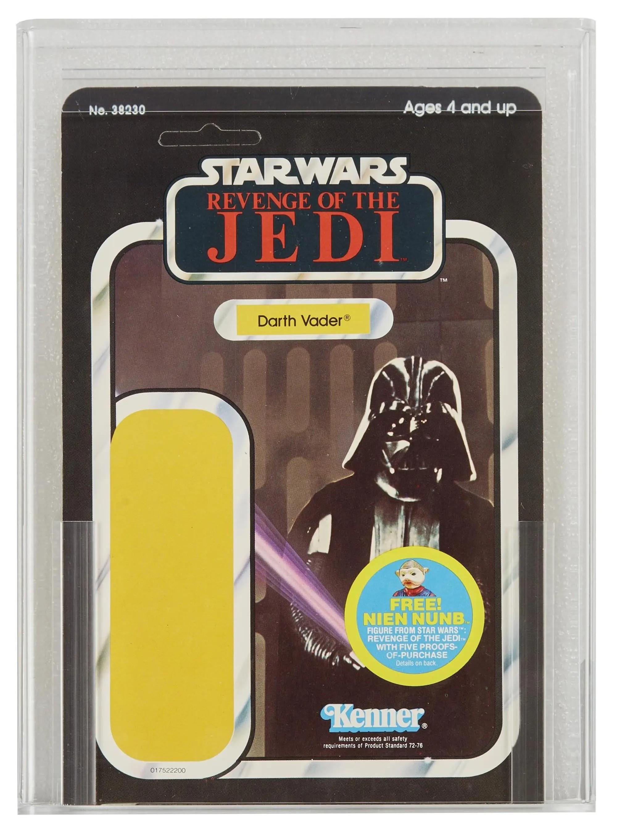 Lot #230. Star Wars: Revenge of the Jedi | 1983 Kenner Darth Vader Card Back Proof Star Wars Revenge of the Jedi 1983 Kenner Darth Vader Card Back Proof