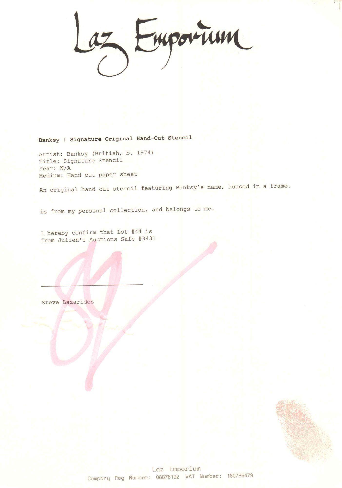 banksy letter of authenticity