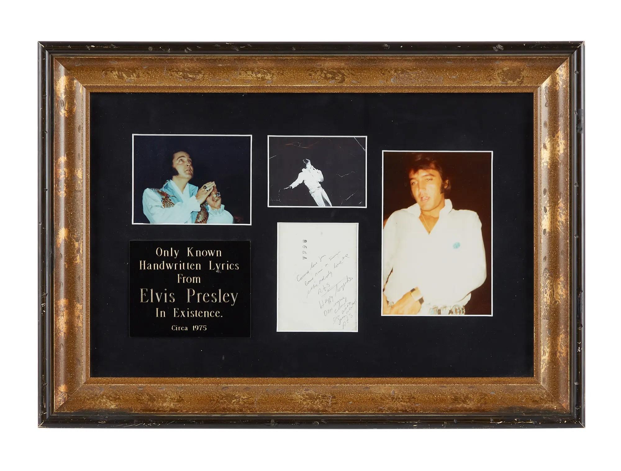 Lot #46. Elvis Presley | Handwritten "Come Rain or Come Shine" Lyrics Display Lot #46. Elvis Presley | Handwritten "Come Rain or Come Shine" Lyrics Display