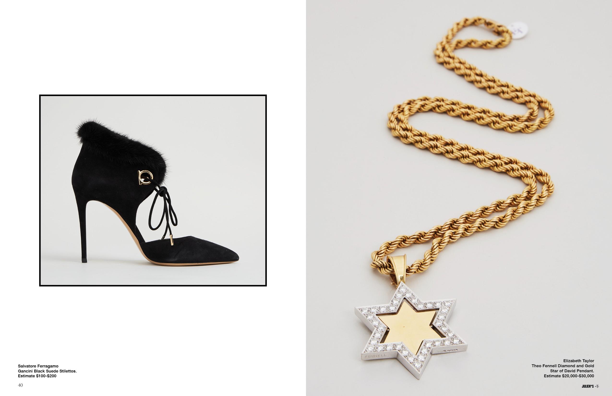 there is a picture of a shoe and a picture of a necklace .
