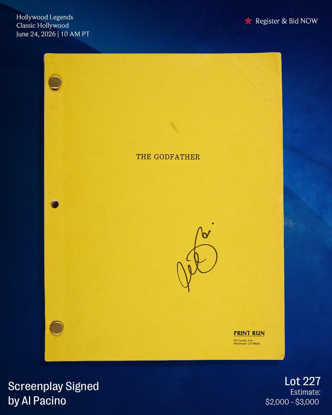 Lot #227  The Godfather Screenplay Signed by Al Pacino