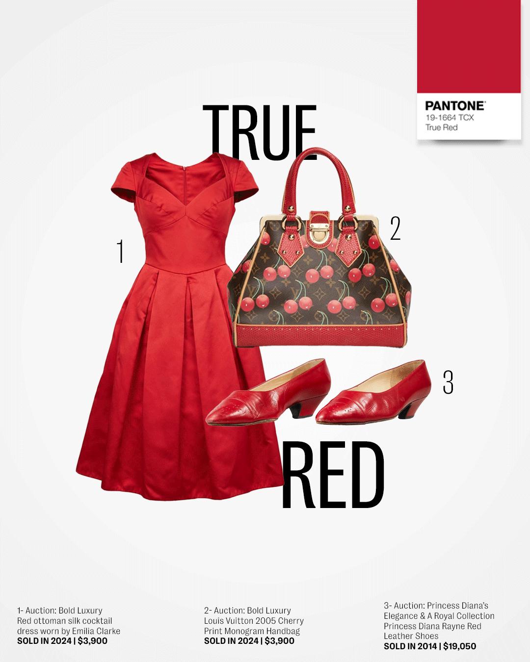 a picture of a red dress a red purse and red shoes