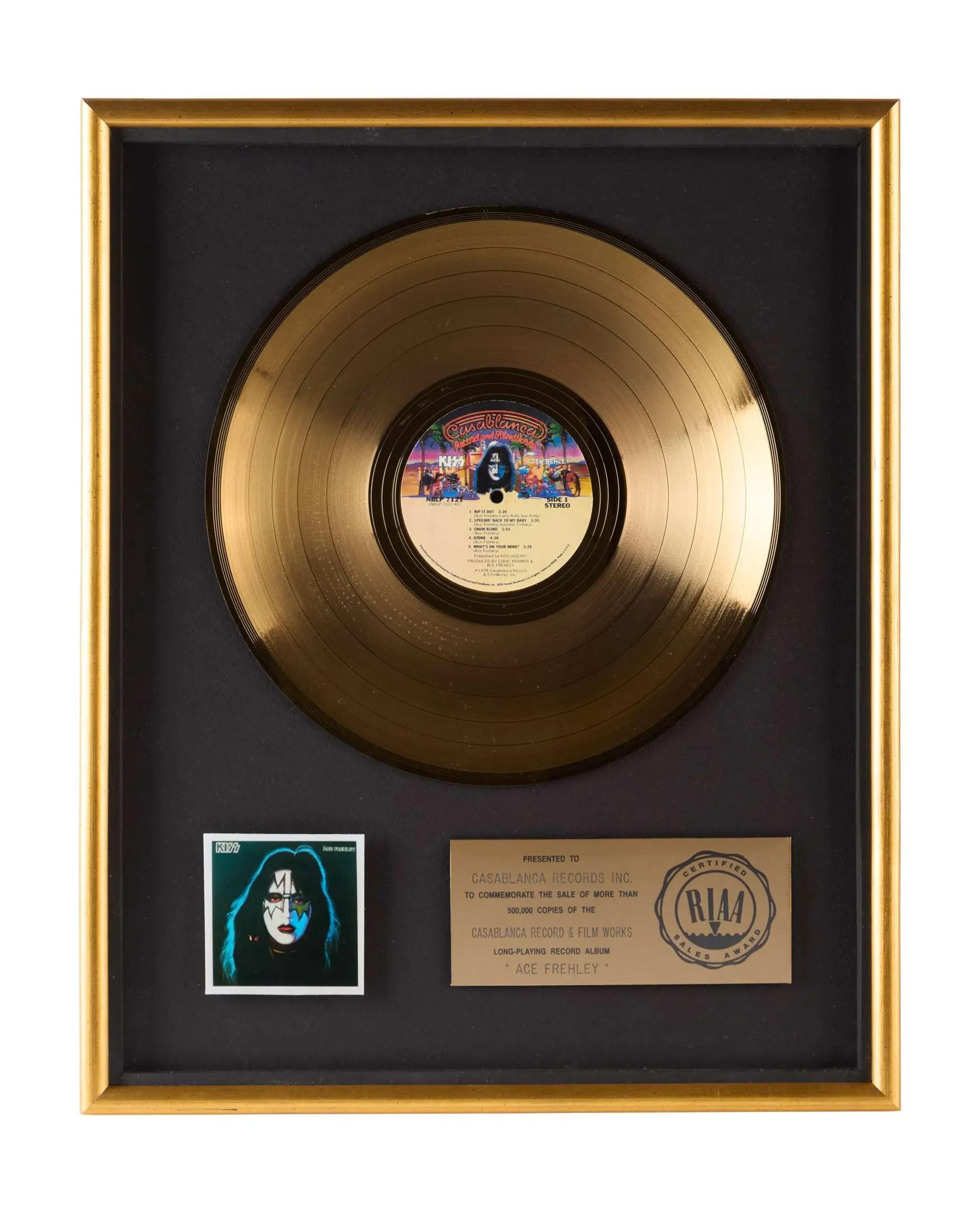 Lot #499. Ace Frehley | RIAA “Gold” Sales Award Casablanca “Ace Frehley” Lot #499 Ace Frehley RIAA “Gold” Sales Award Casablanca “Ace Frehley”