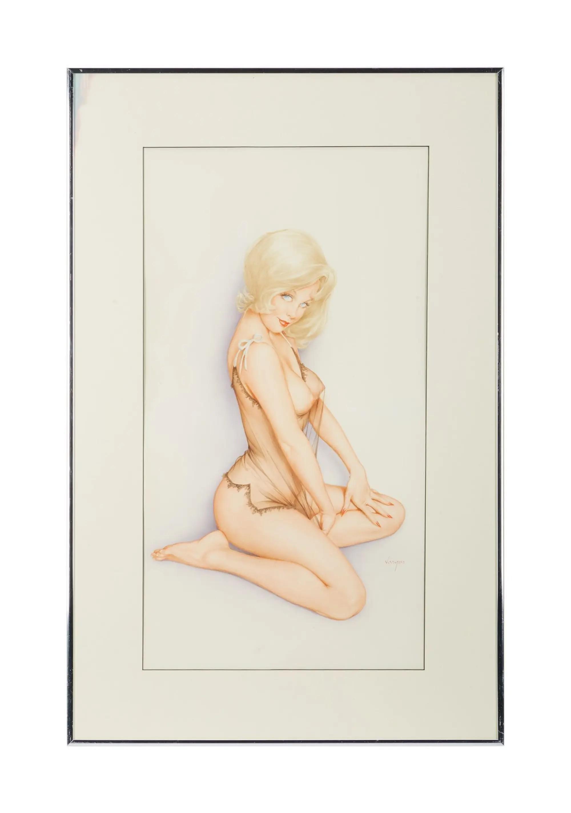 Playboy Alberto Vargas Girl Pinup February 1975 Watercolor Drawing