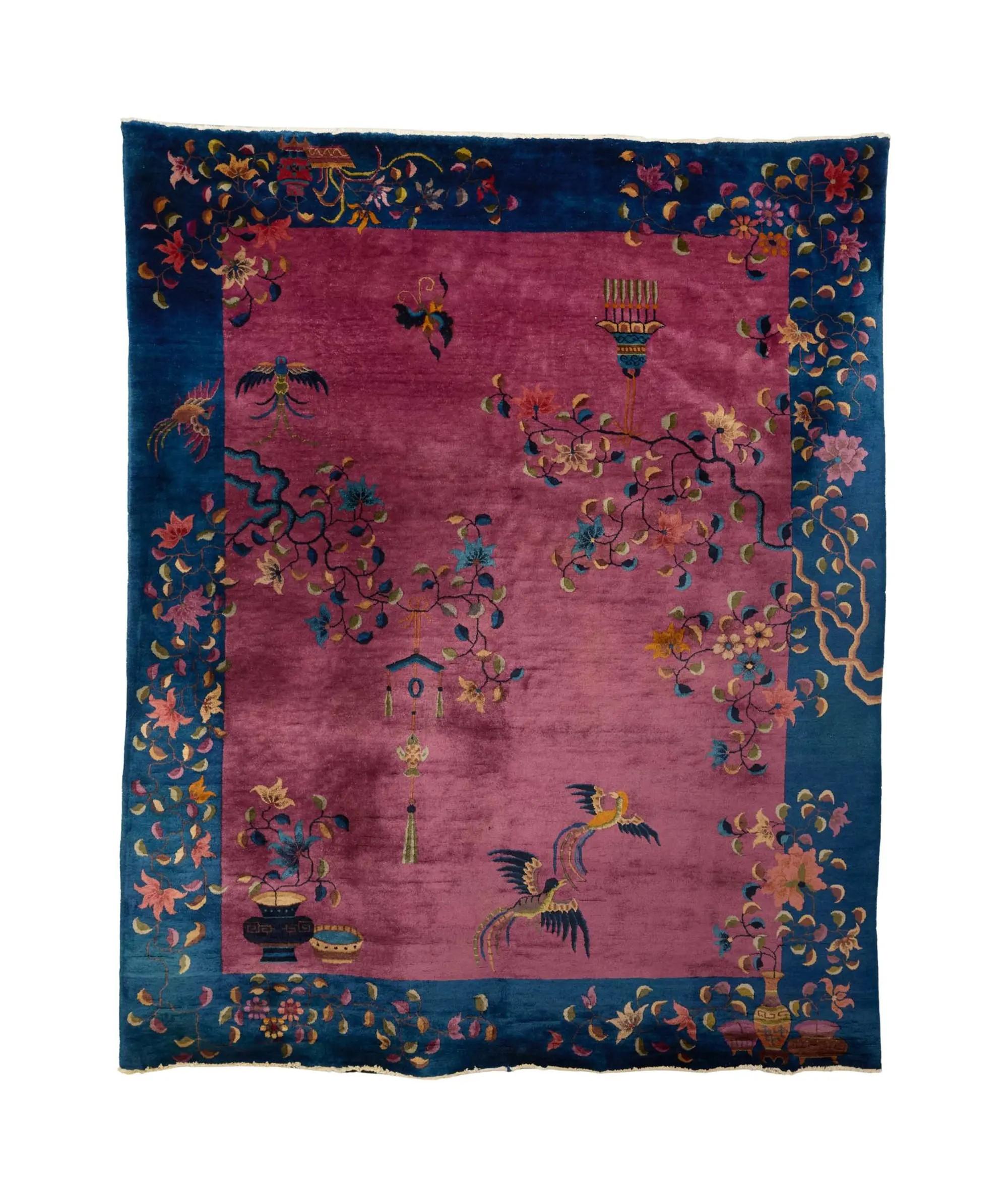 Lot #341. Whoopi Goldberg | Art Deco Chinese Carpet red and blue art deck chinese style carpet