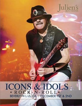 A poster for Julien's Auctions Icons and Idols Rock 'n' Roll