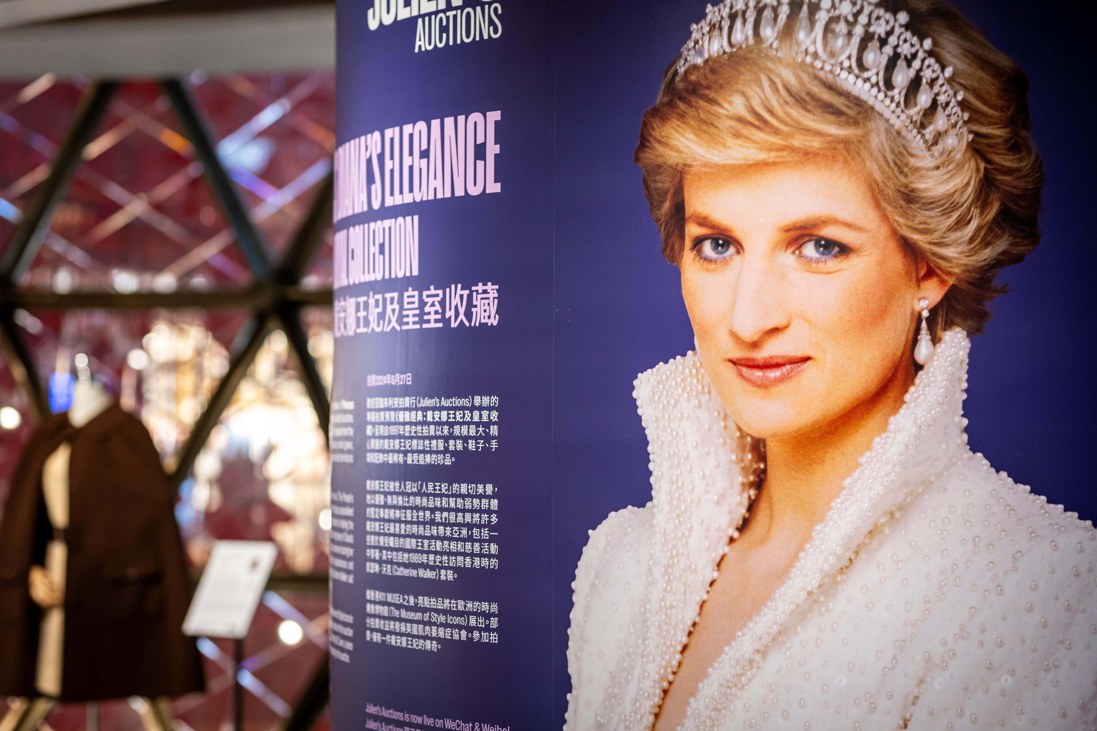 A wall text featuring a large portrait of Princess Diana