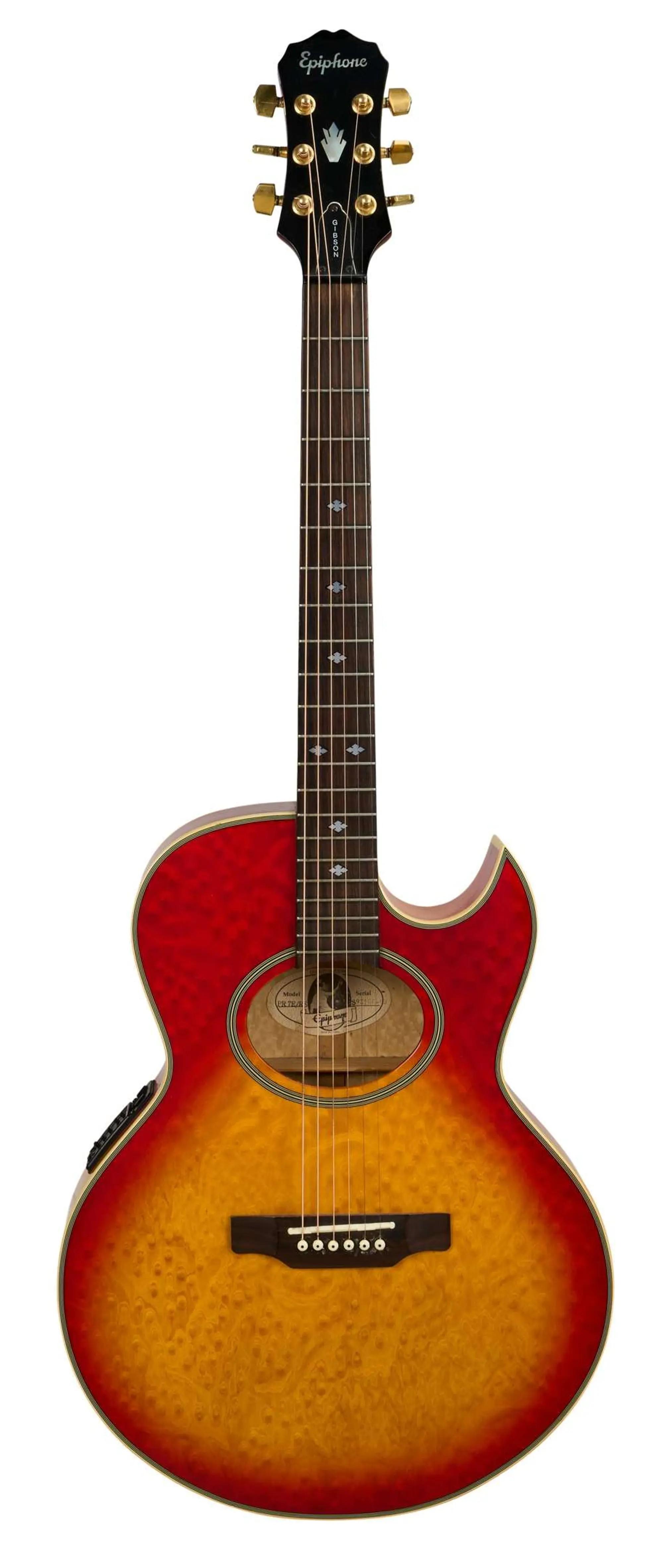 Lot #513. KISS | Ace Frehley’s 1995 MTV Unplugged Epiphone PR 7E/RS Acoustic Guitar, Cherry Sunburst Over Birdseye Maple Lot #513 KISS Ace Frehley’s 1995 MTV Unplugged Epiphone PR 7E/RS Acoustic Guitar, Cherry Sunburst Over Birdseye Maple