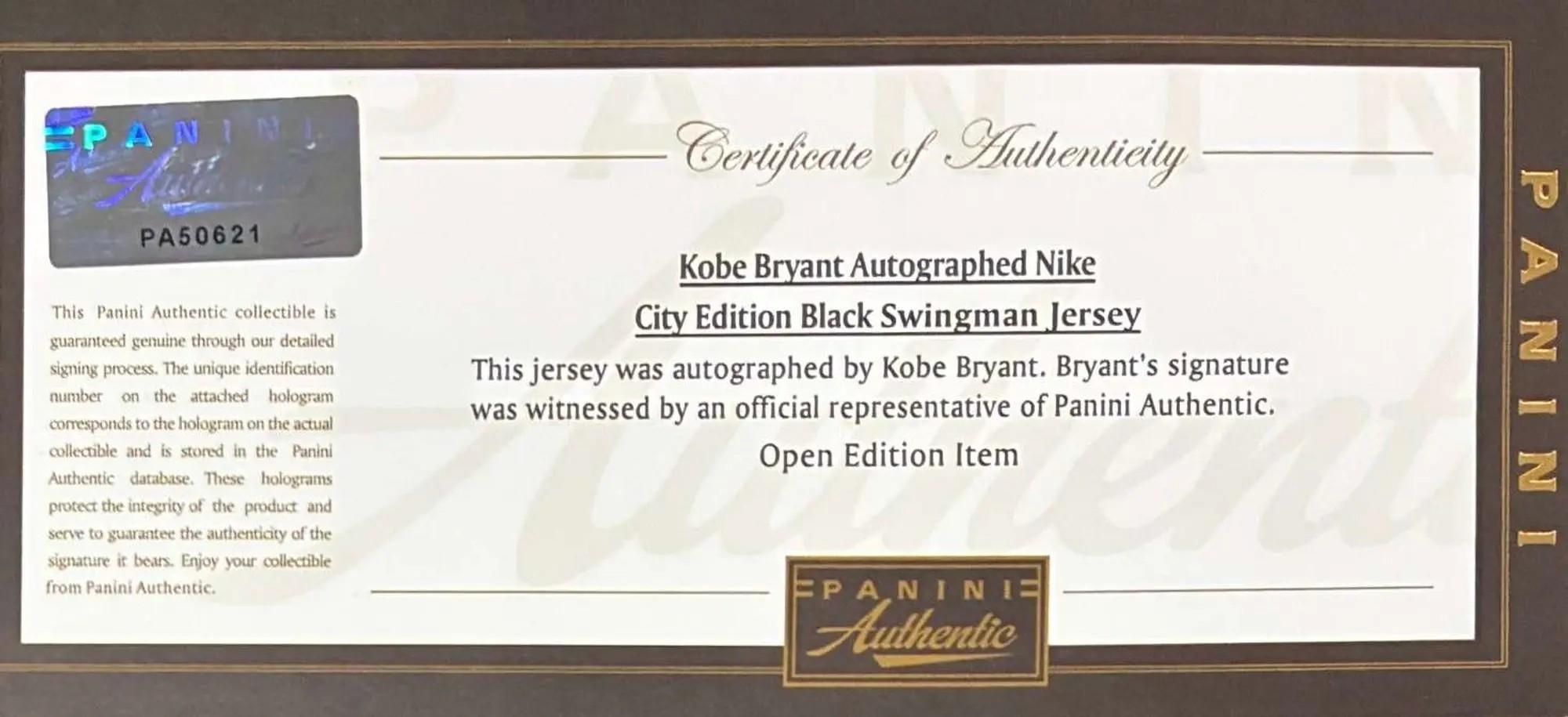 Lot #288 Kobe Bryant Signed Lakers Commemorative Basketball Jersey (Panini)